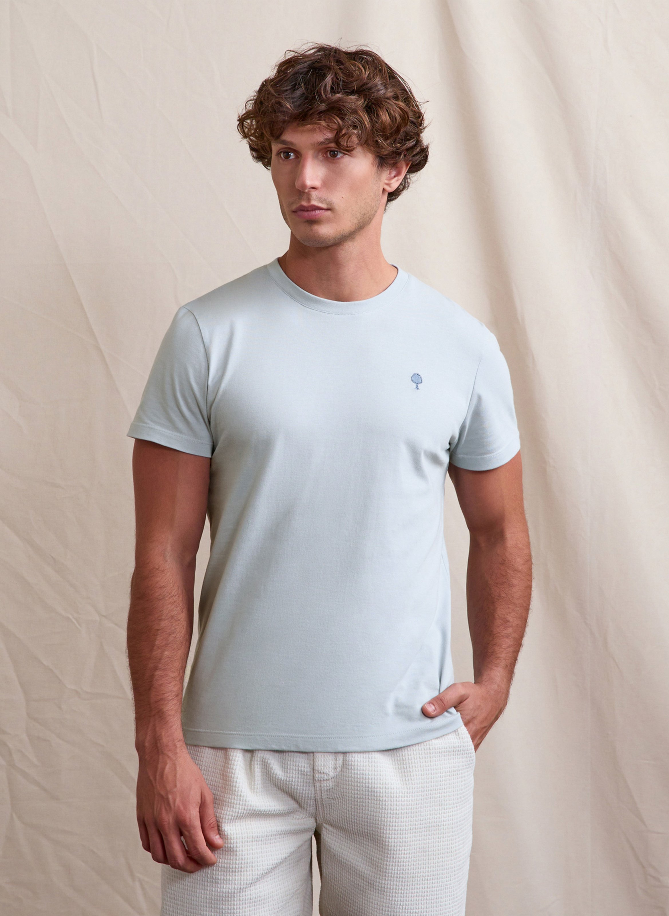 Tee-shirt droit col rond en coton et coton recyclé FAGUO