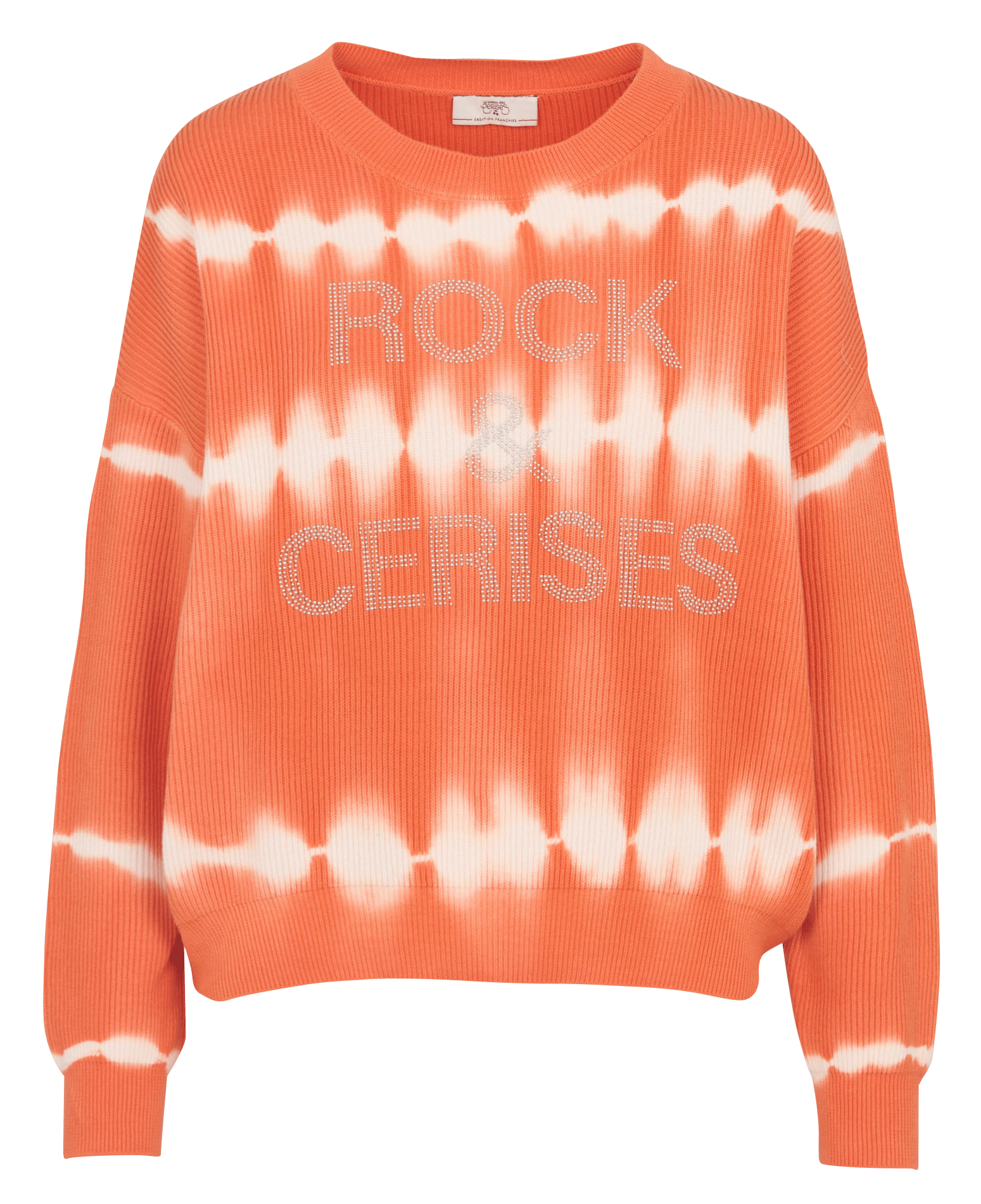 Gerade geschnittener Pullover aus gewirkter Baumwolle mit Strass LE TEMPS DES CERISES Rosa