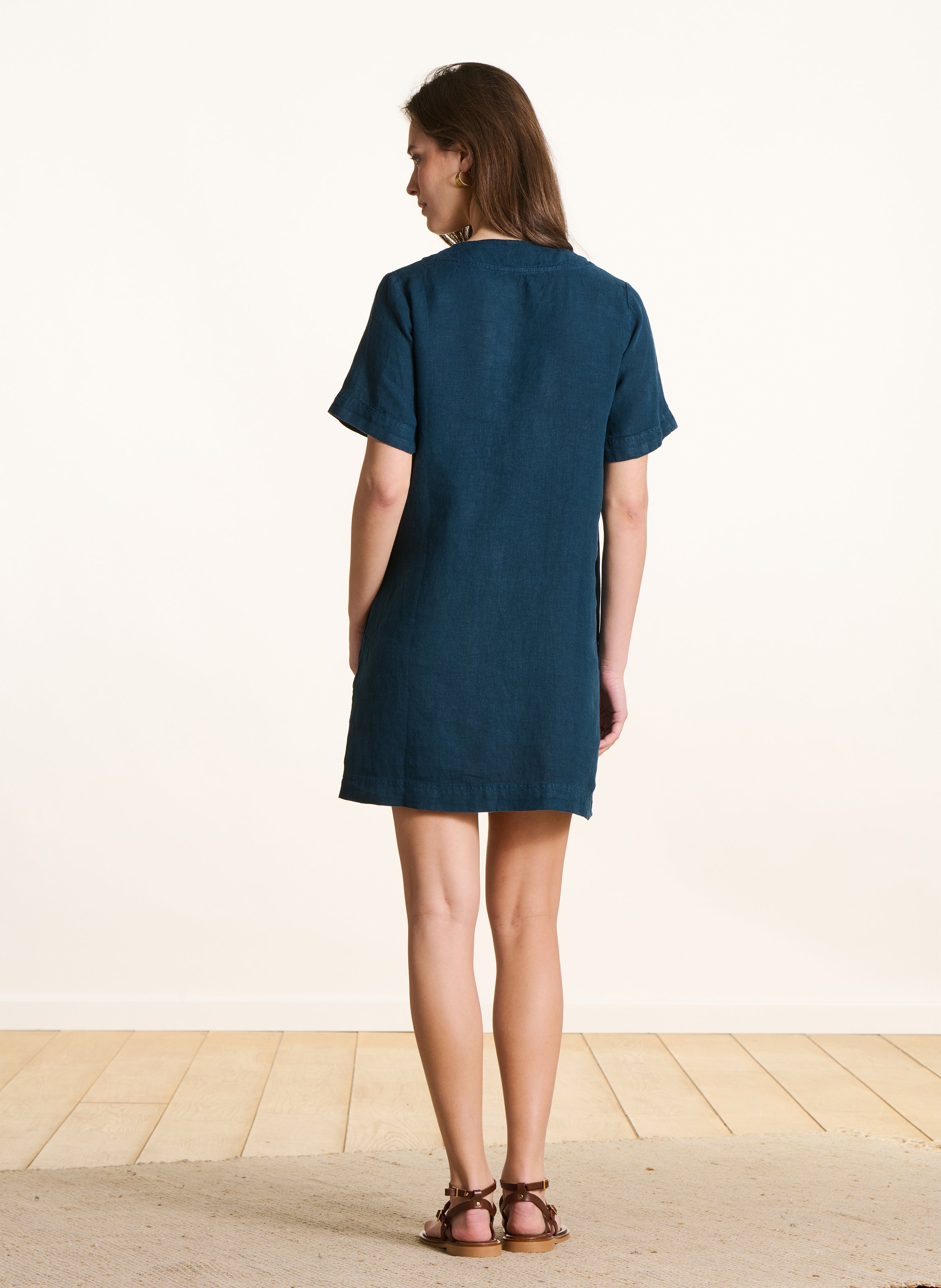 Robe courte manches courtes en lin LA FEE MARABOUTEE Bleu