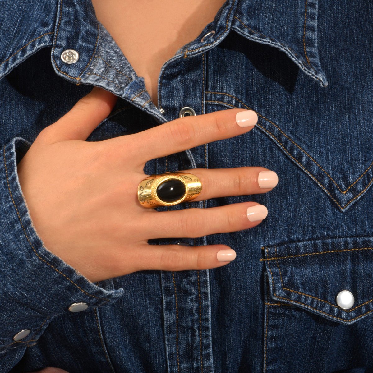 Adjustable wide ring in gold-plated finish SATELLITE PARIS Black