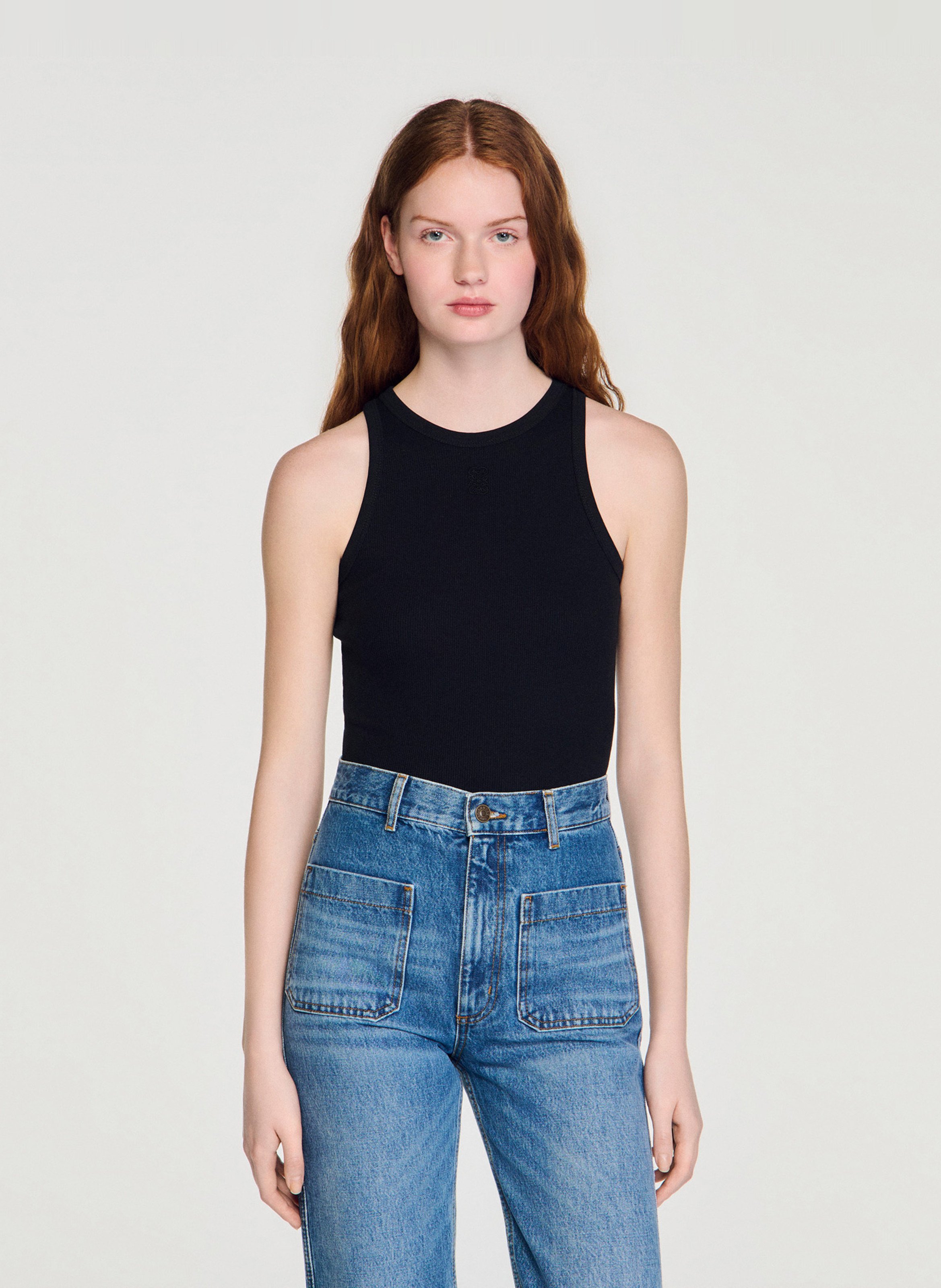 Rechte, katoenen singlet met ronde hals SANDRO Zwart