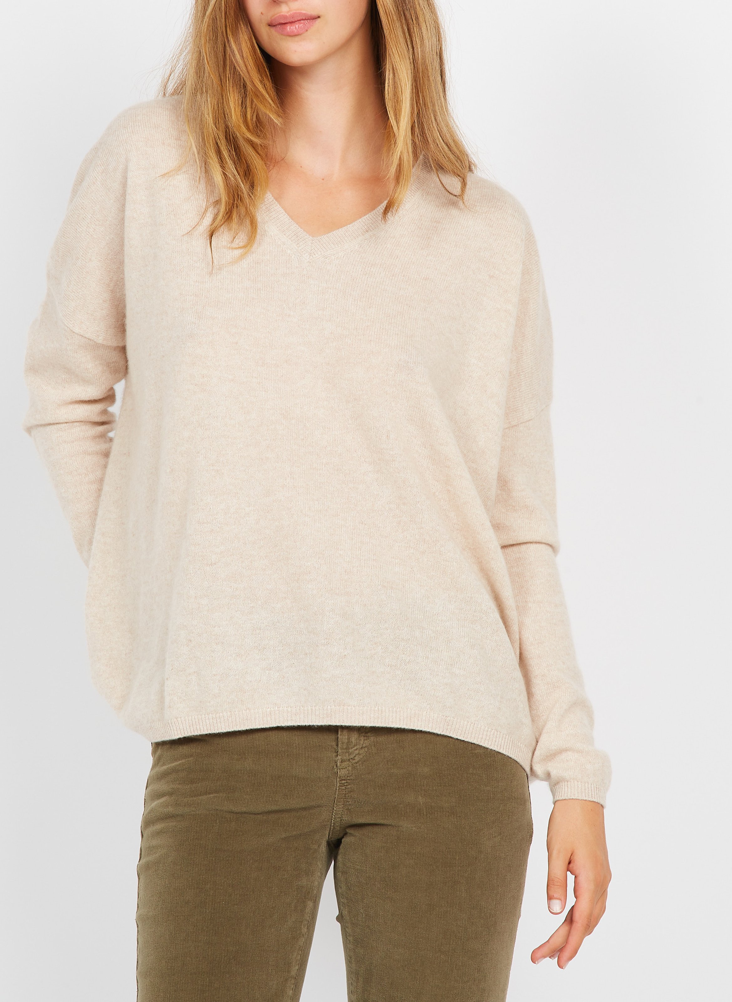 Pull col v en cachemire  SUD EXPRESS Beige