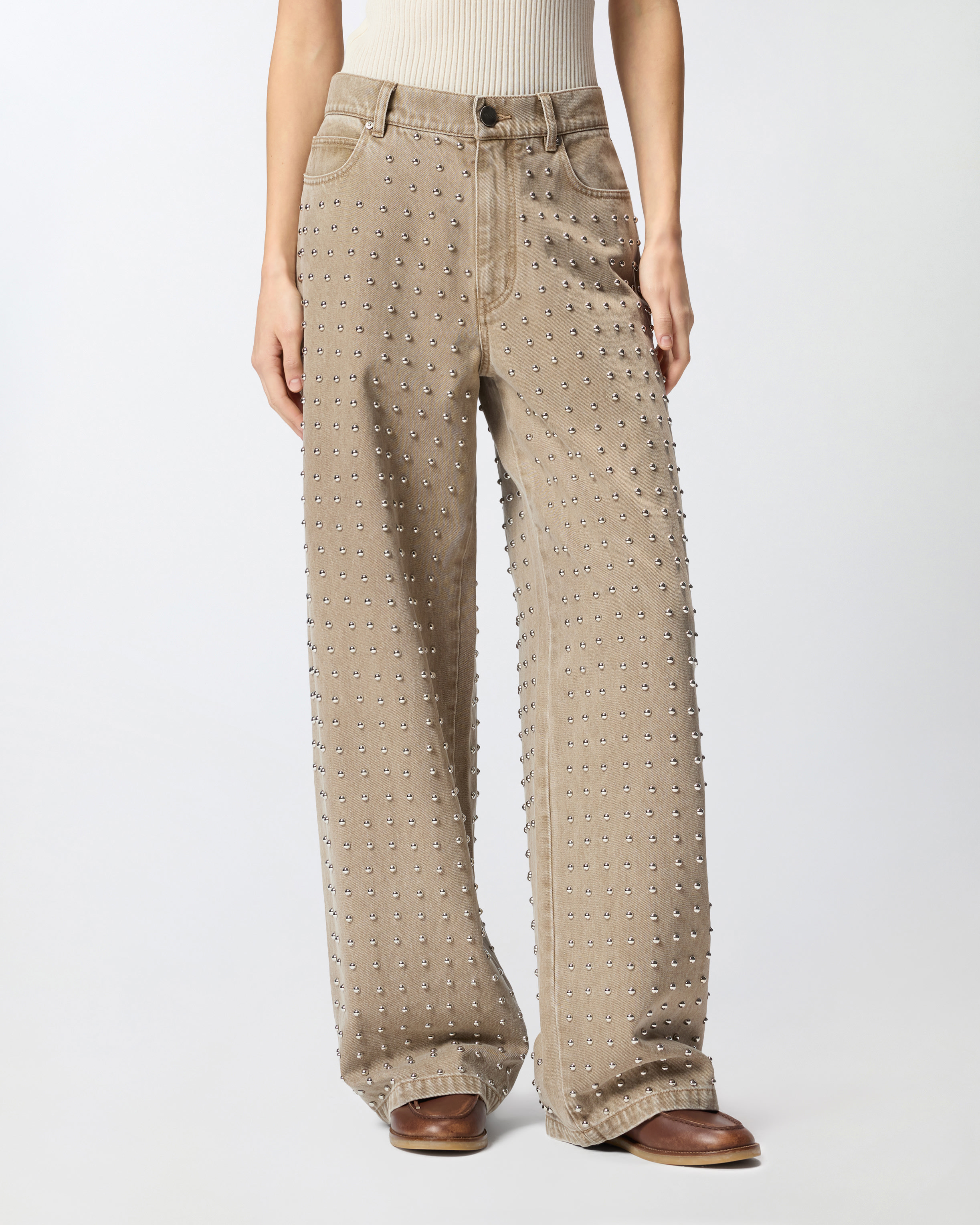 Studded brown jeans PINKO Beige