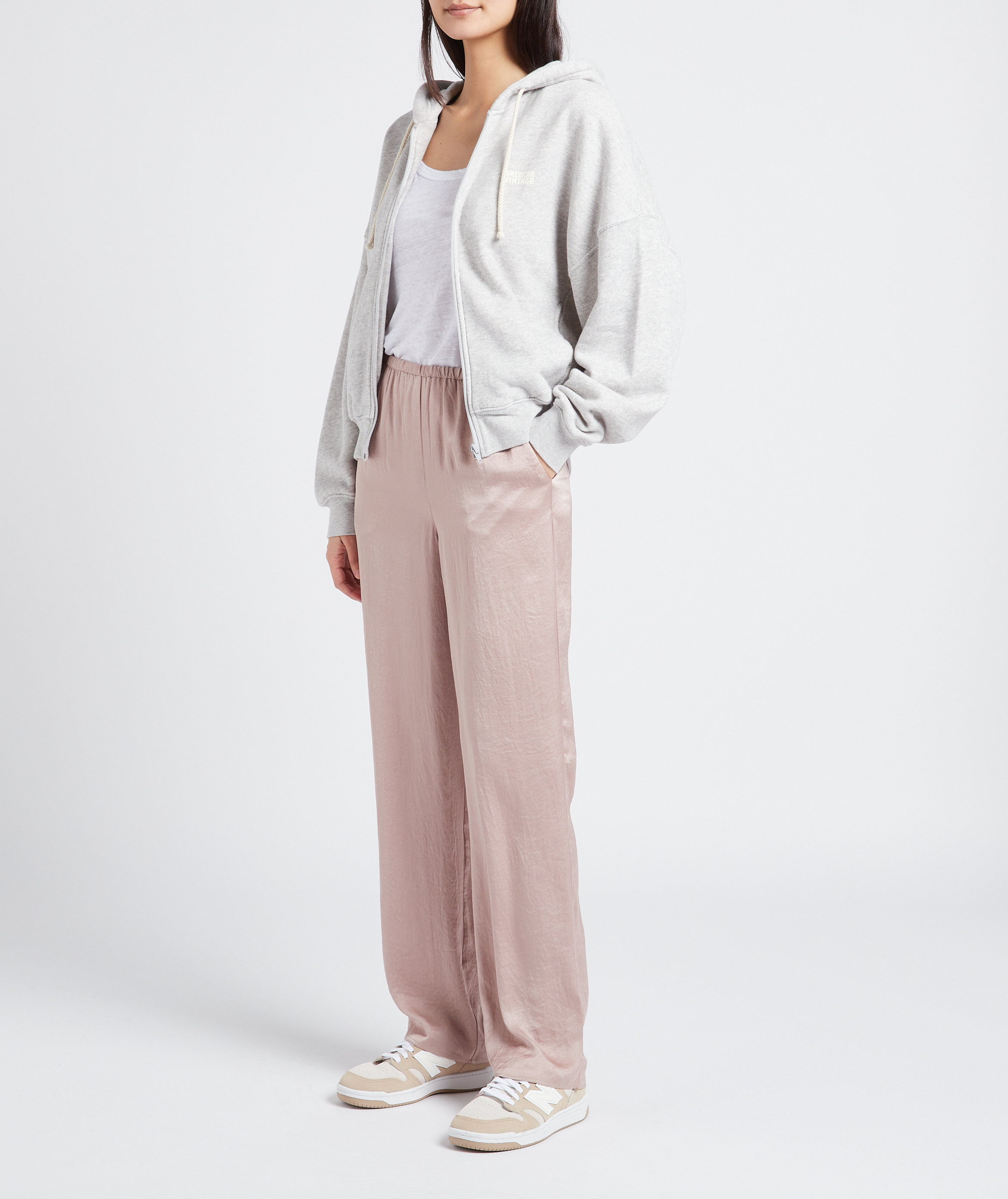 Kapuzensweatshirt aus Bio-Baumwolle mit Reißverschluss und Siebdruck AMERICAN VINTAGE Grau