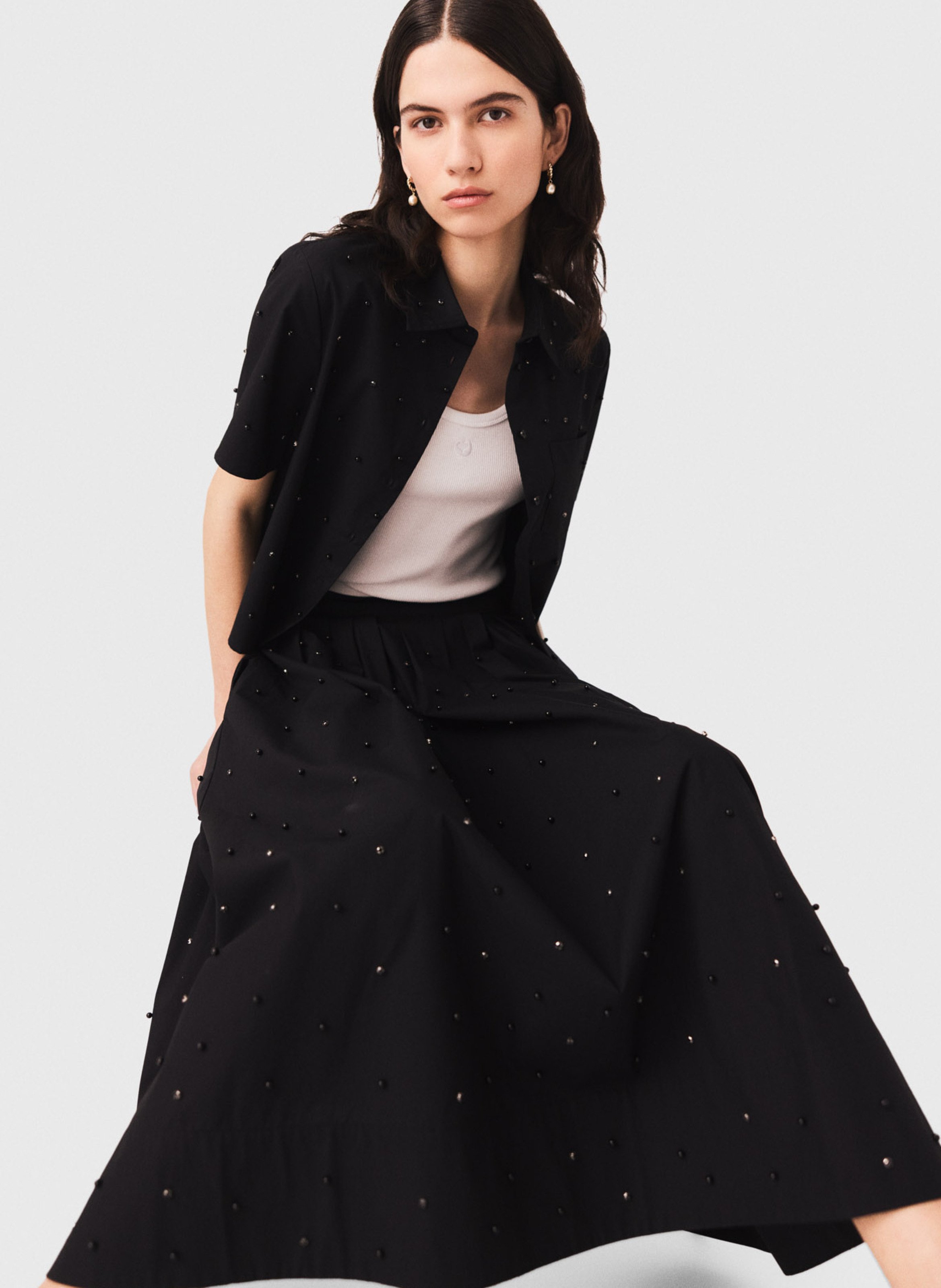 Jupe ample longue à sequins MAJE Noir