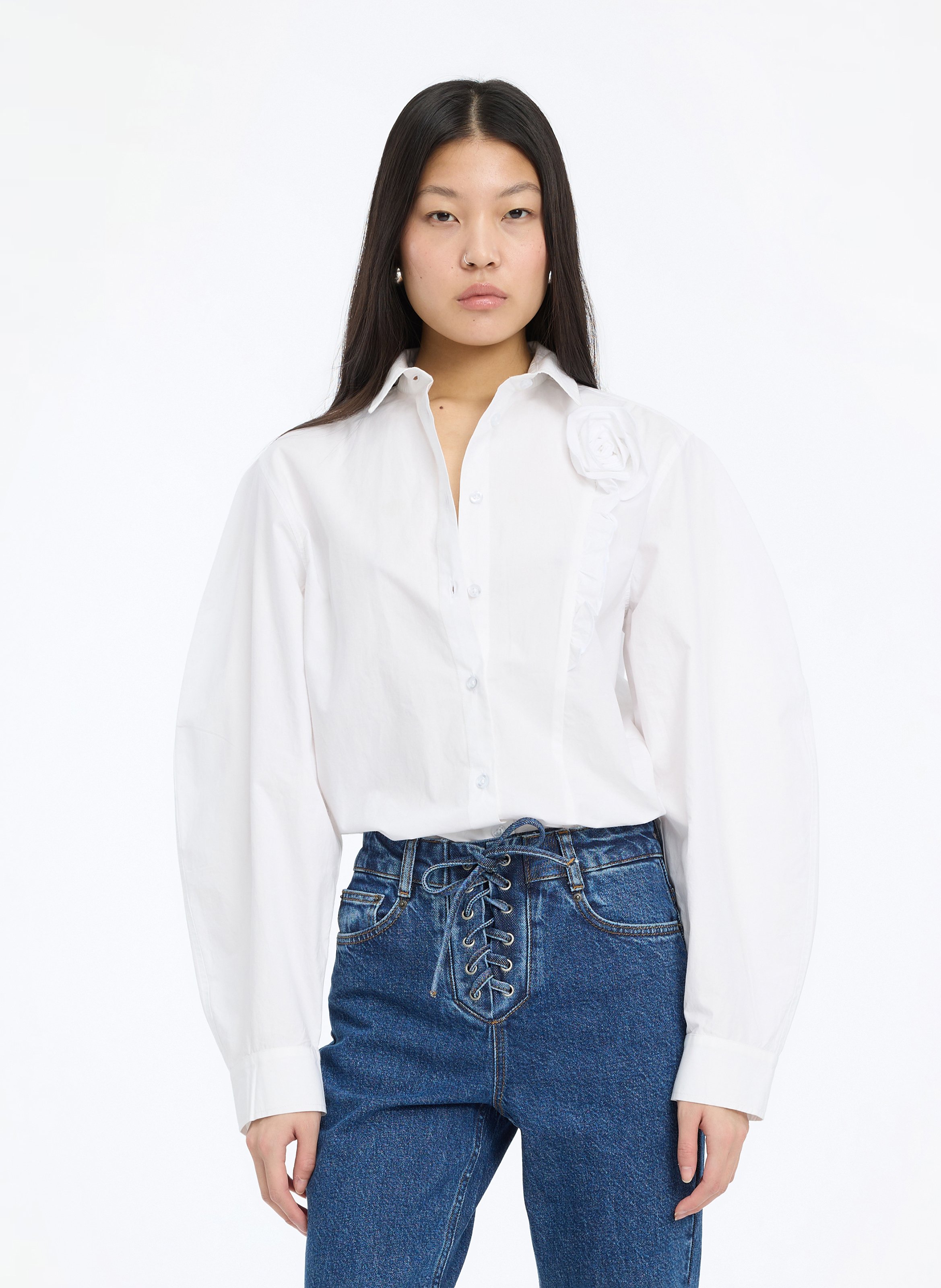 Shirt with organic cotton flower ROTATE White