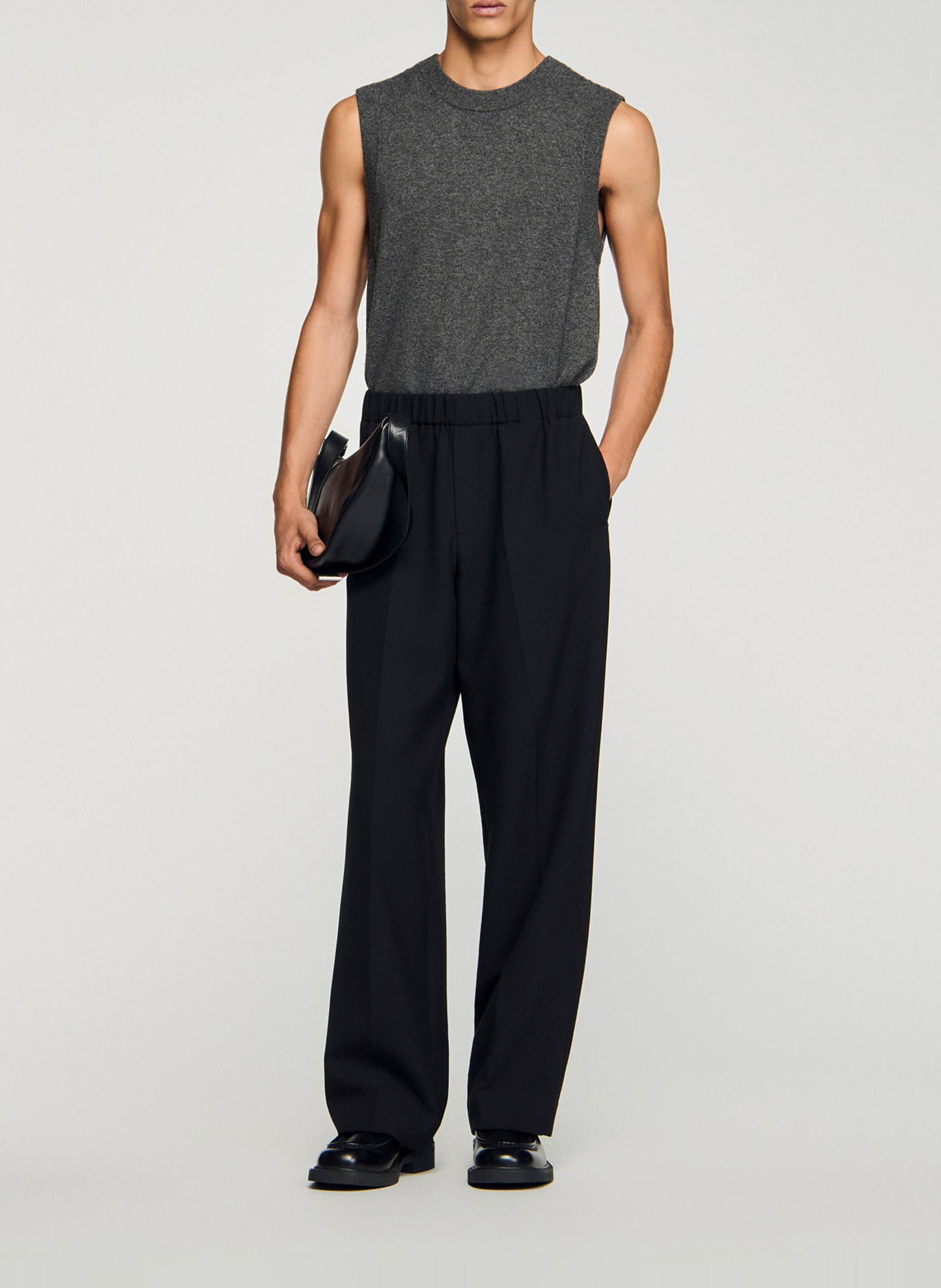Pantalon large en jersey SANDRO Noir