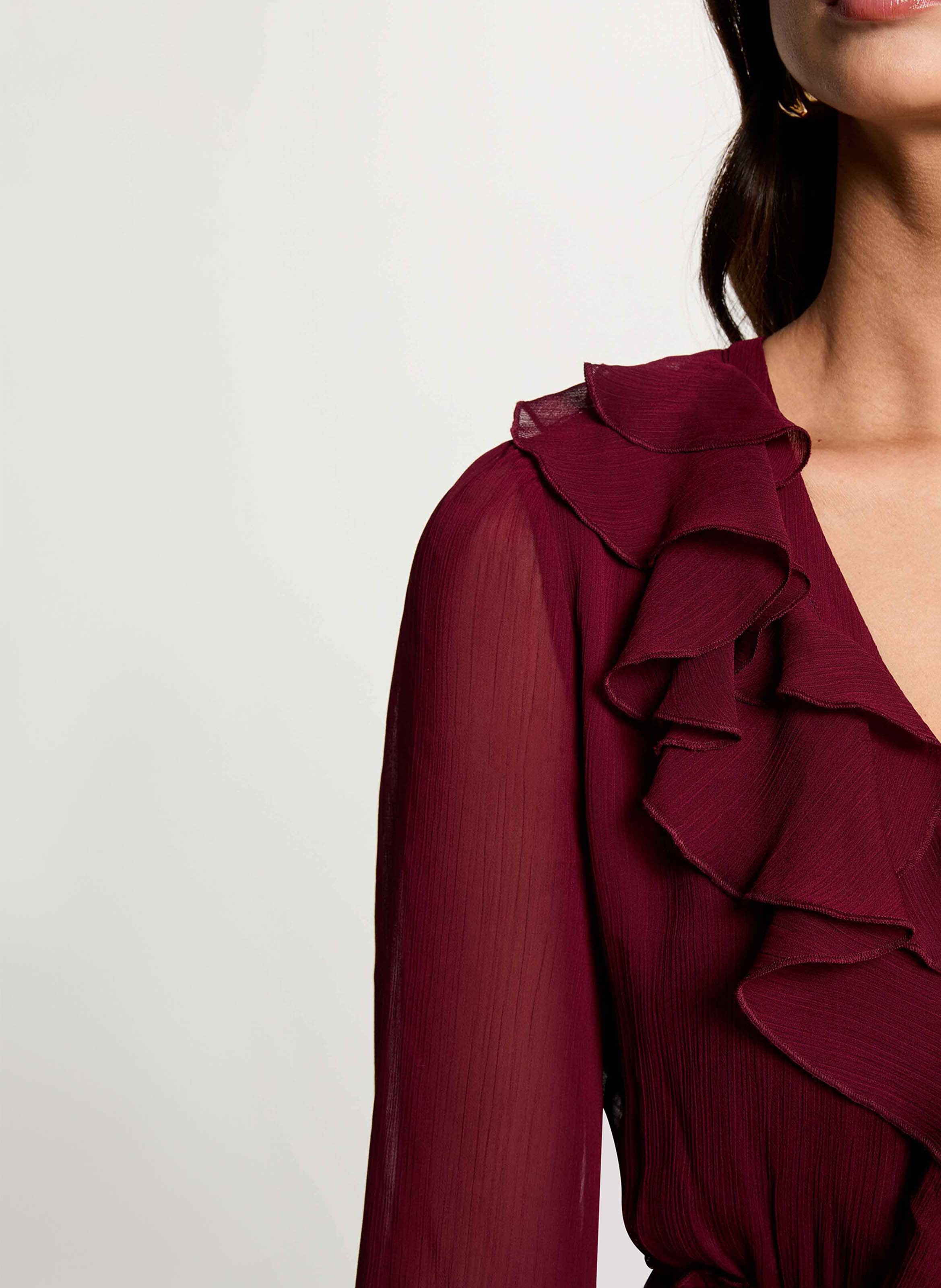 Long loose-fit dress with ruffles | Red MORGAN Women