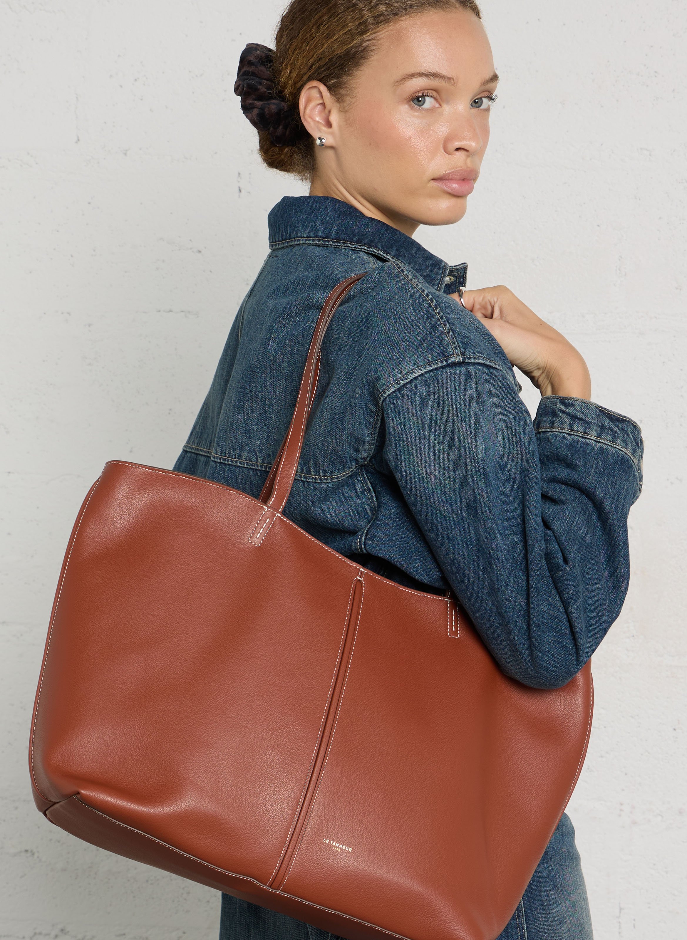 Leather tote bag LE TANNEUR Multicolored