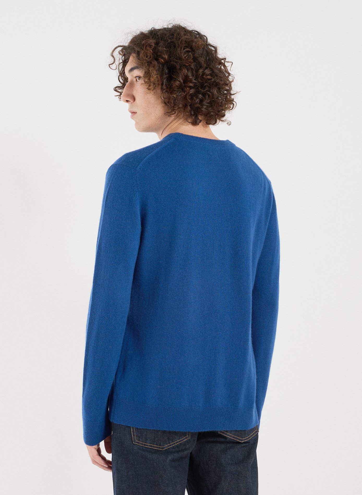 Round-neck graphic cashmere straight-cut sweater | Blue AU PRINTEMPS PARIS Men