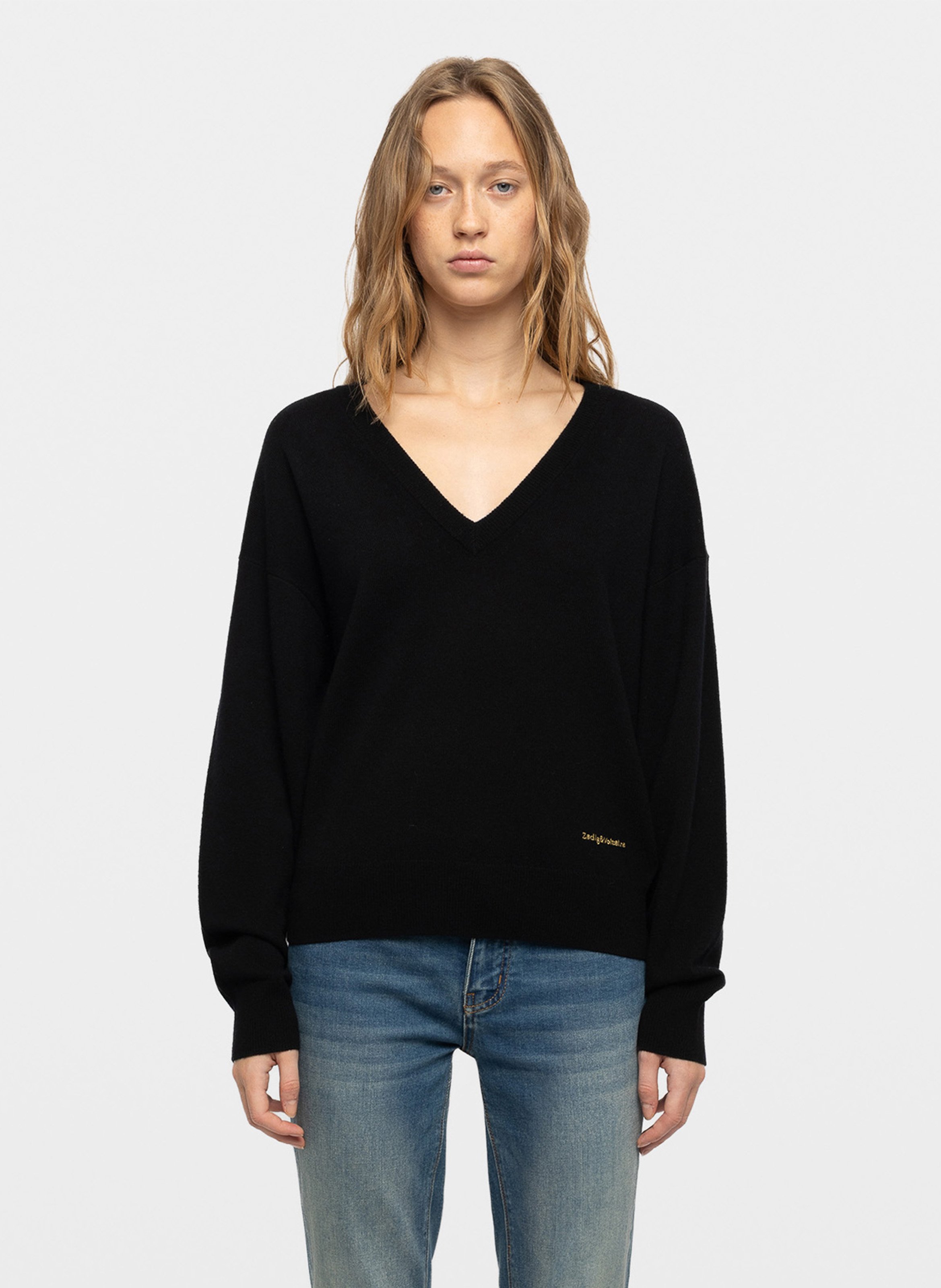 Pull droit col V en laine mélangée ZADIG&VOLTAIRE Noir