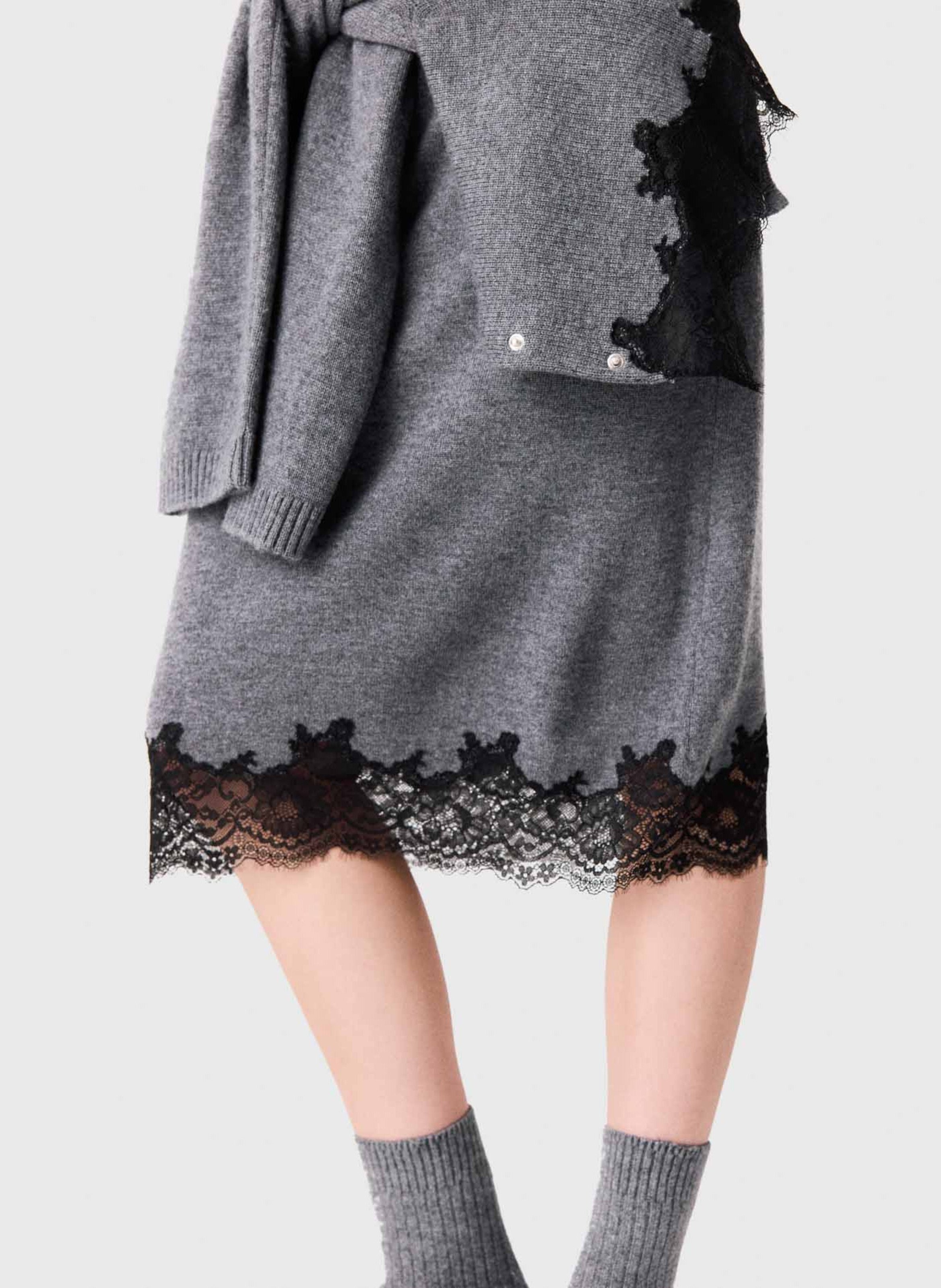 Robe midi droite en laine MAJE Gris