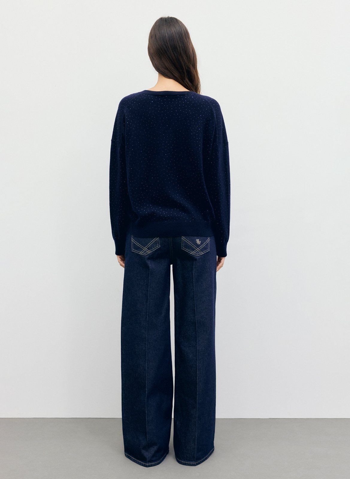 Pull droit col v à strass en laine GERARD DAREL Bleu