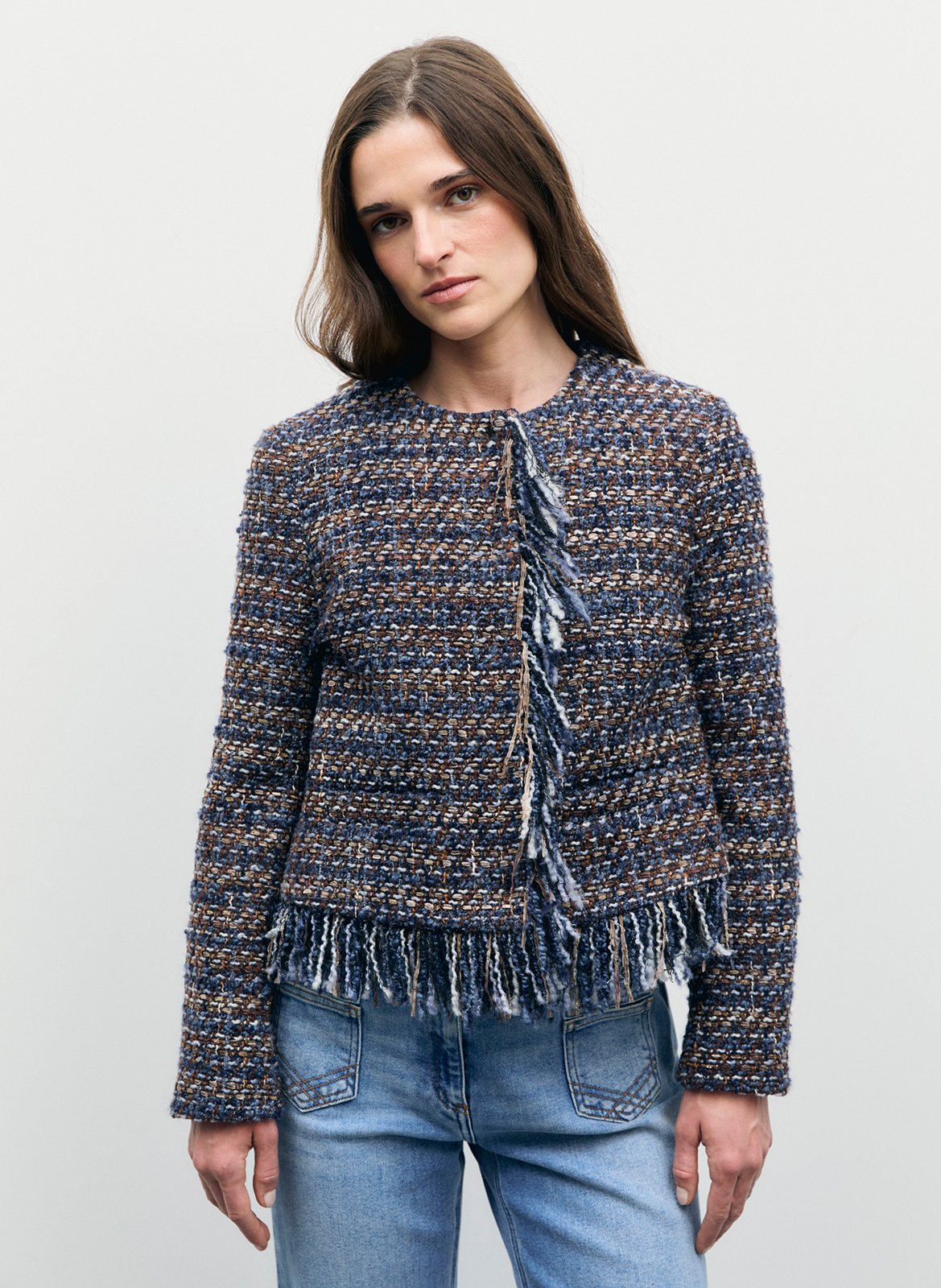 Straight round-neck tweed jacket GERARD DAREL Blue