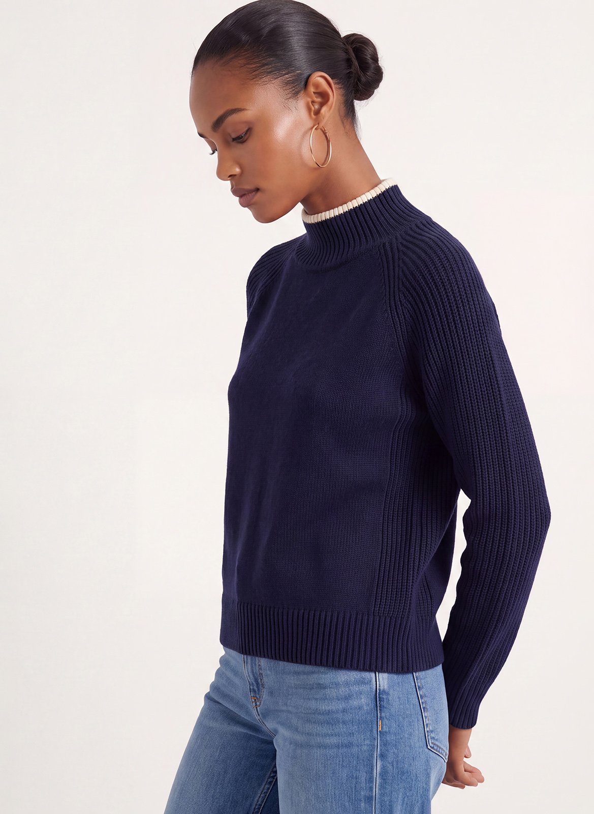 Pull droit col montant en laine mélangée KOOKAI Bleu