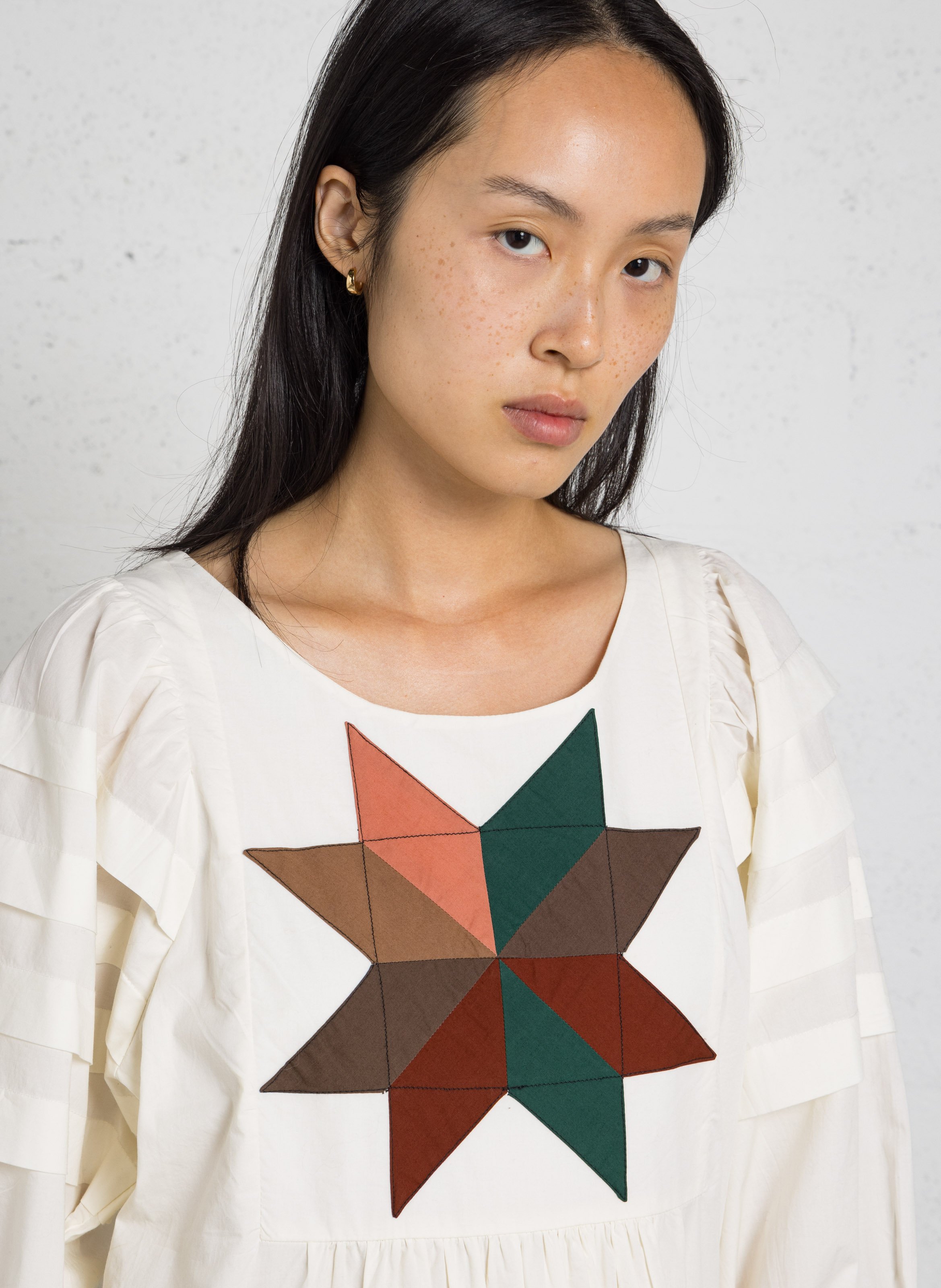 Midi dress with puff sleeves in cotton LEON & HARPER White