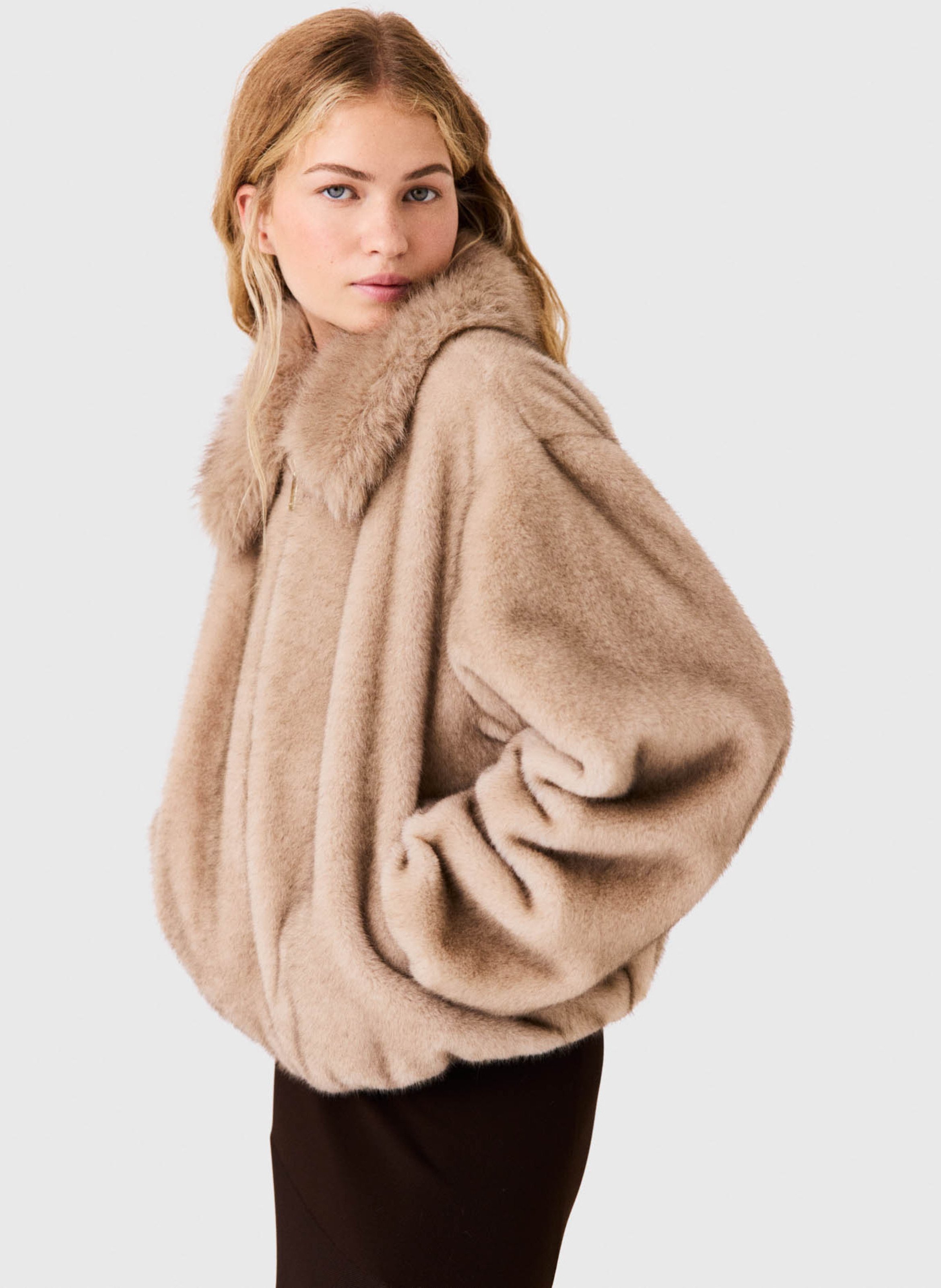 Oversized jas met faux fur-effect MAJE Beige