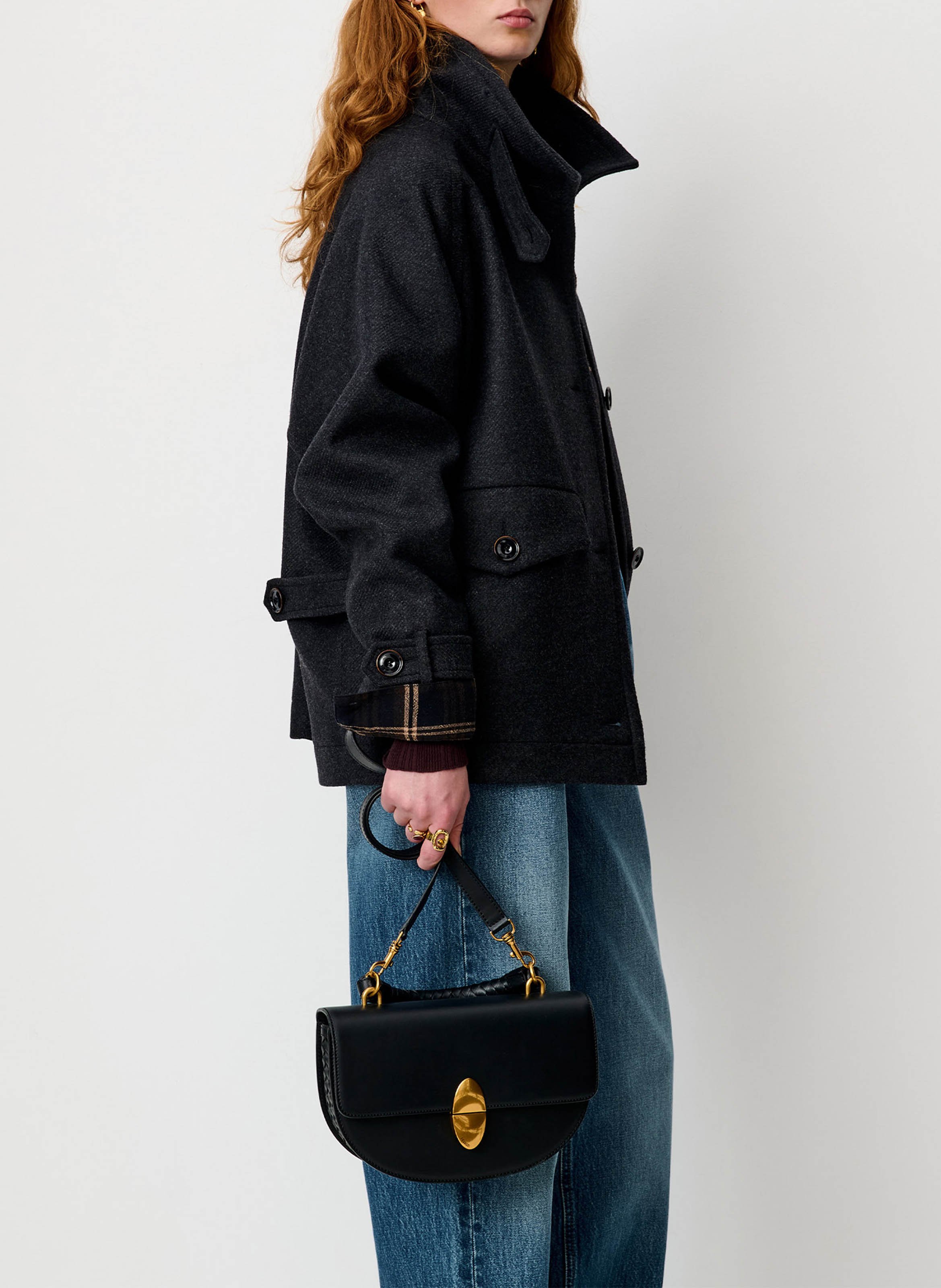 Short high-neck wool-blend coat | Grey SESSUN Women
