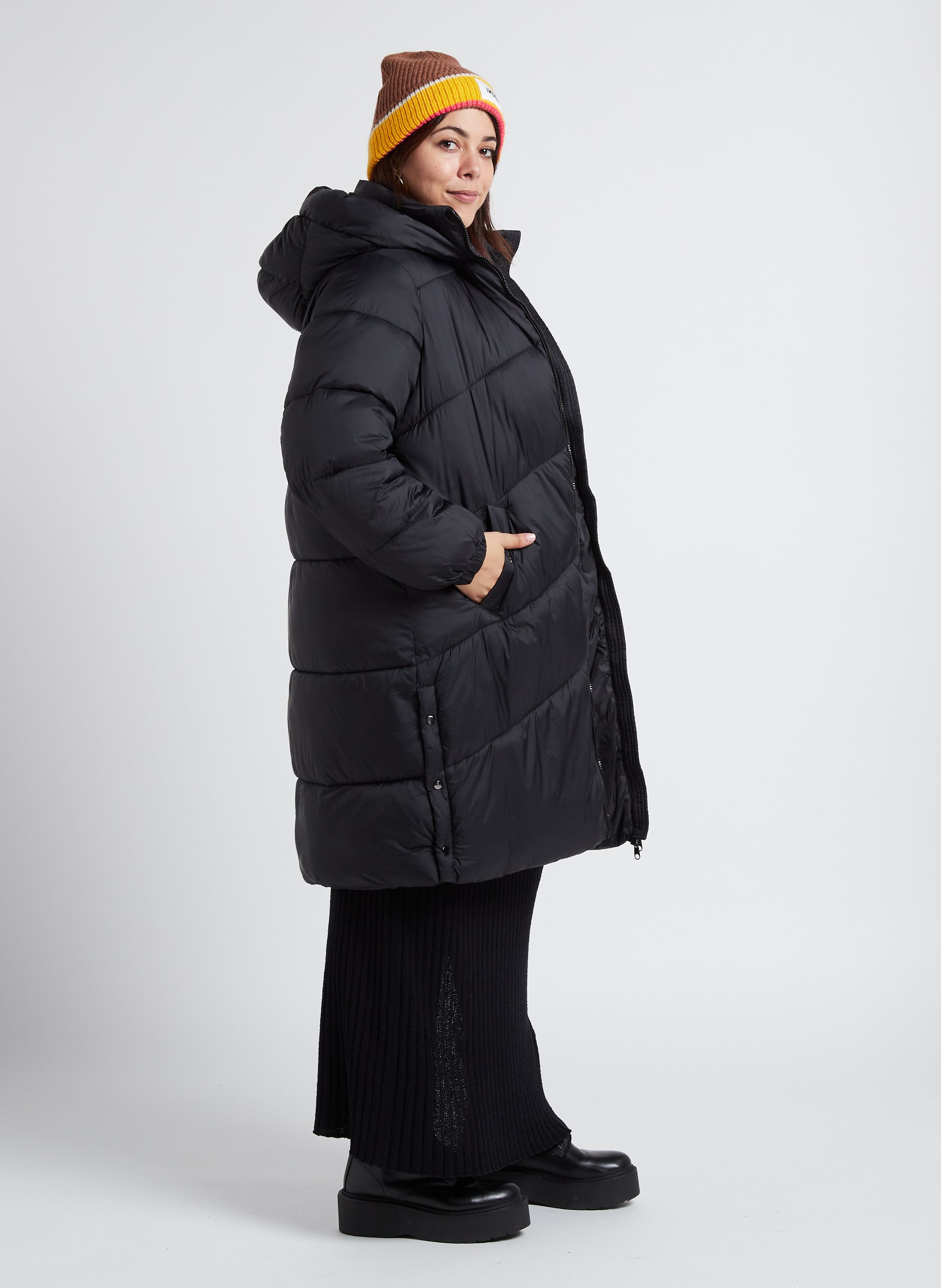 Black Long high neck down jacket with hood