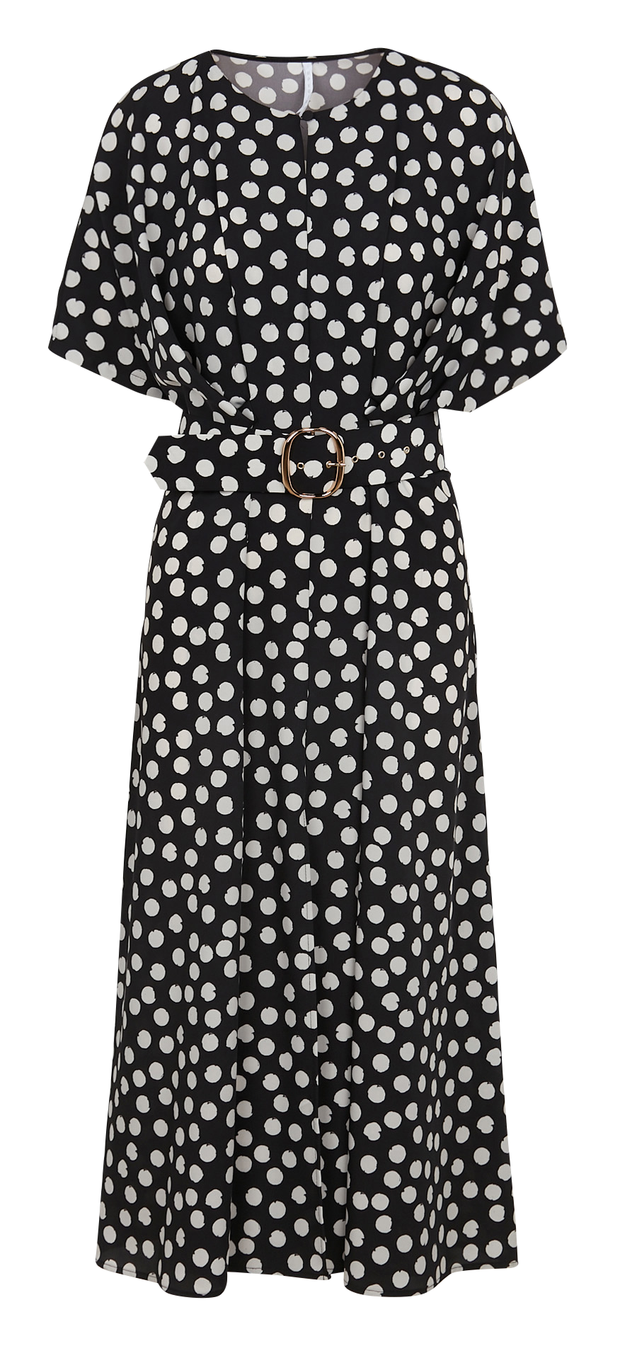 Long fitted polka-dot dress with batwing sleeves IMPERIAL Black