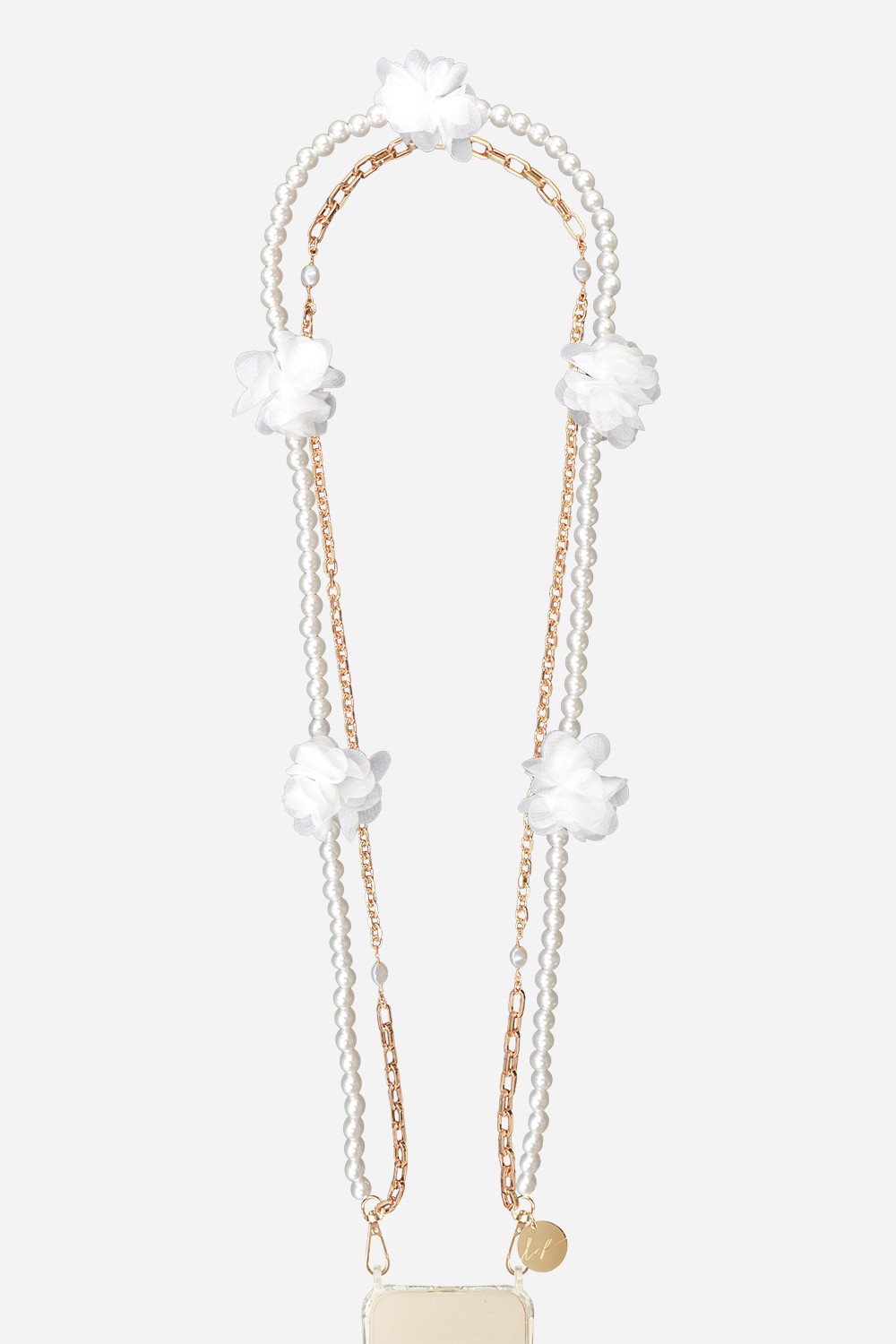 Beaded phone chain LA COQUE FRANCAISE White