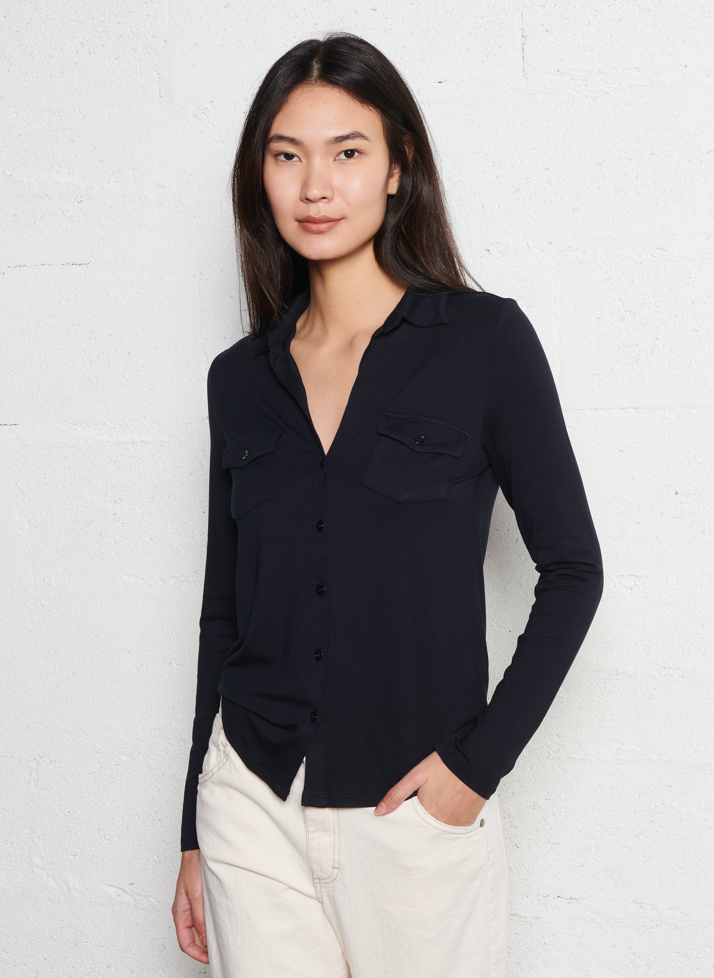 Chemise col classique stretch MAJESTIC FILATURES Bleu