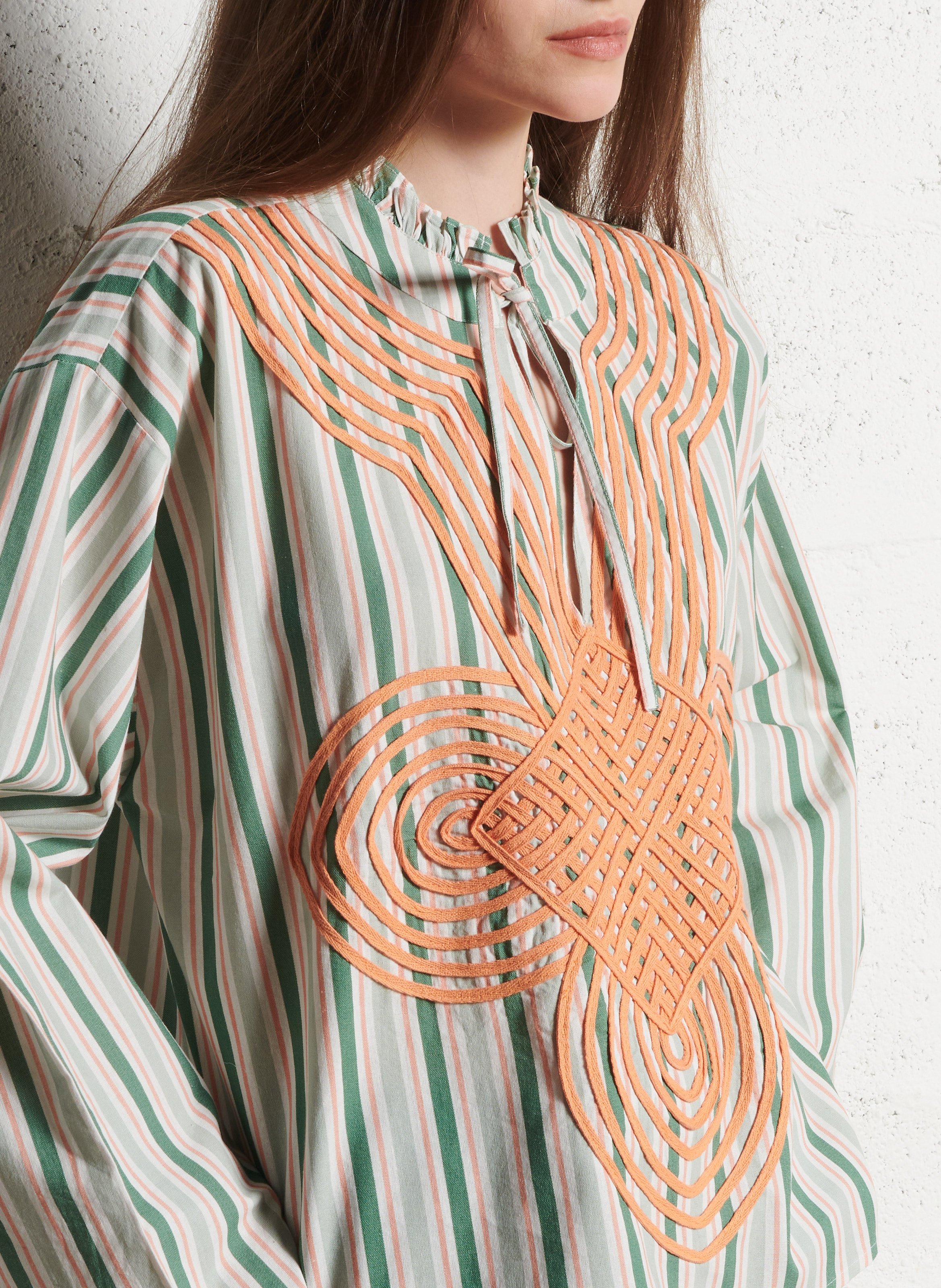 Gestreepte blouse met V-hals Oranje