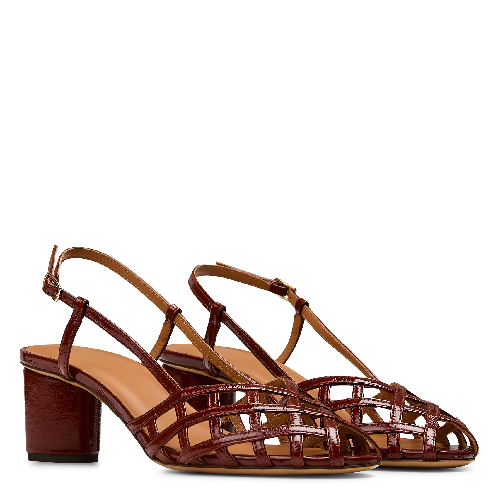 Sandales à talon en cuir vernis RIVECOUR Marron