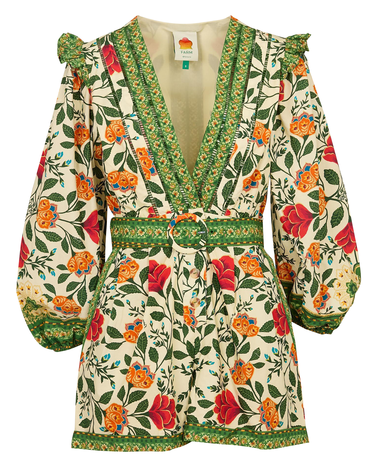 Printed playsuit with belt FARM RIO Green