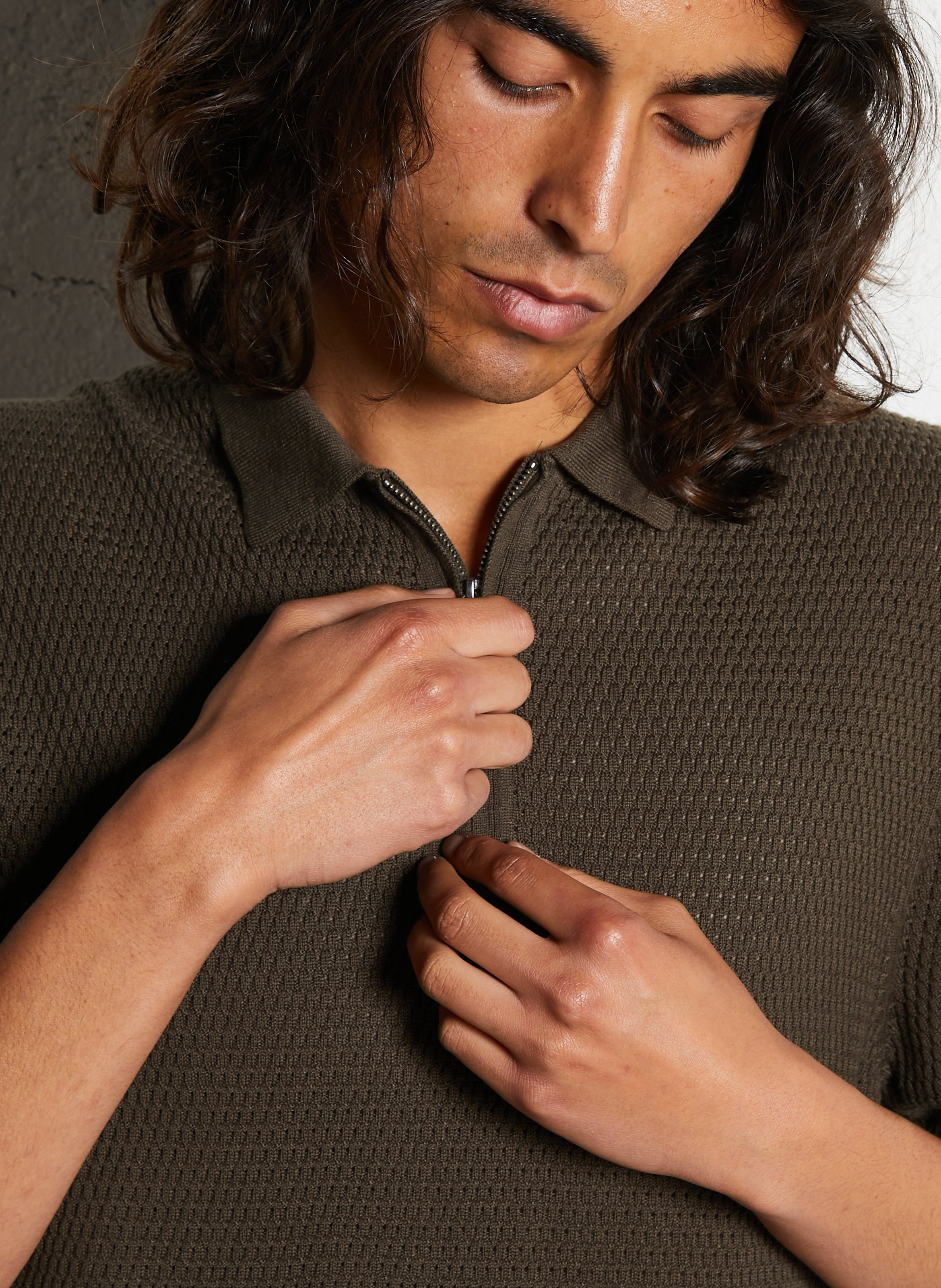 Rechte polo van katoenmix IKKS Kaki