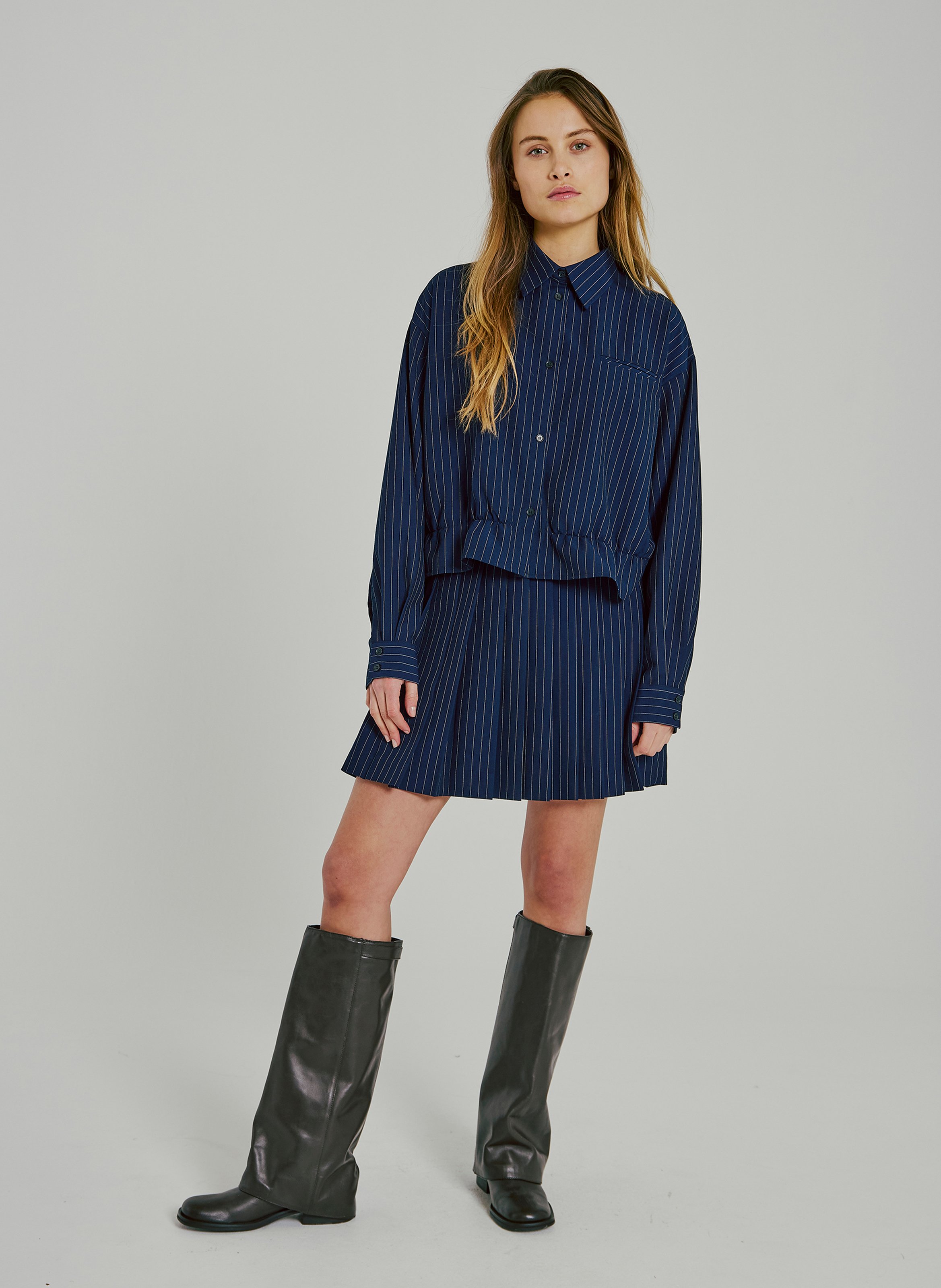 Jupe courte plissée à rayures  NORR Bleu