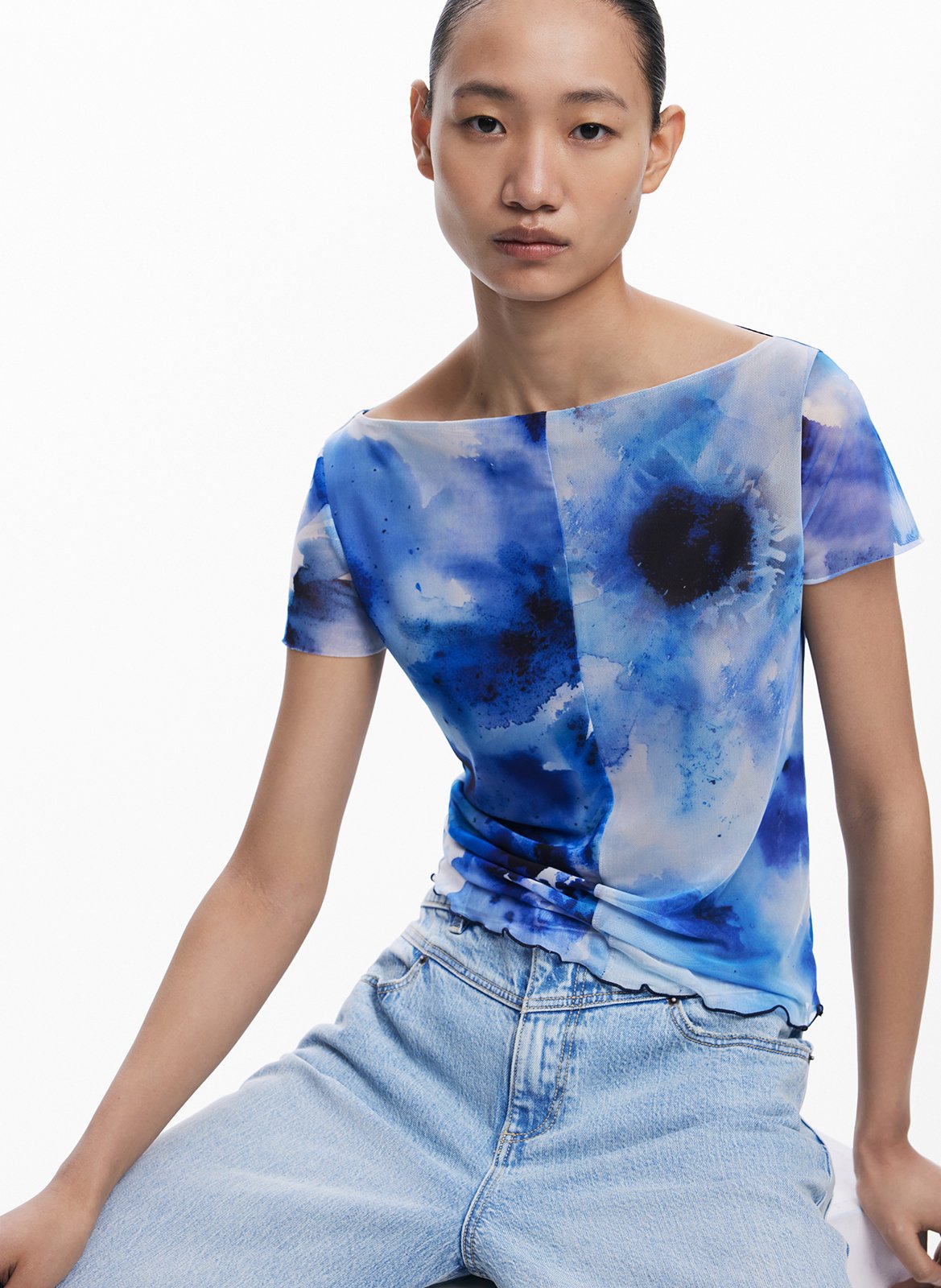 Tee-shirt col bateau imprimé DESIGUAL Bleu