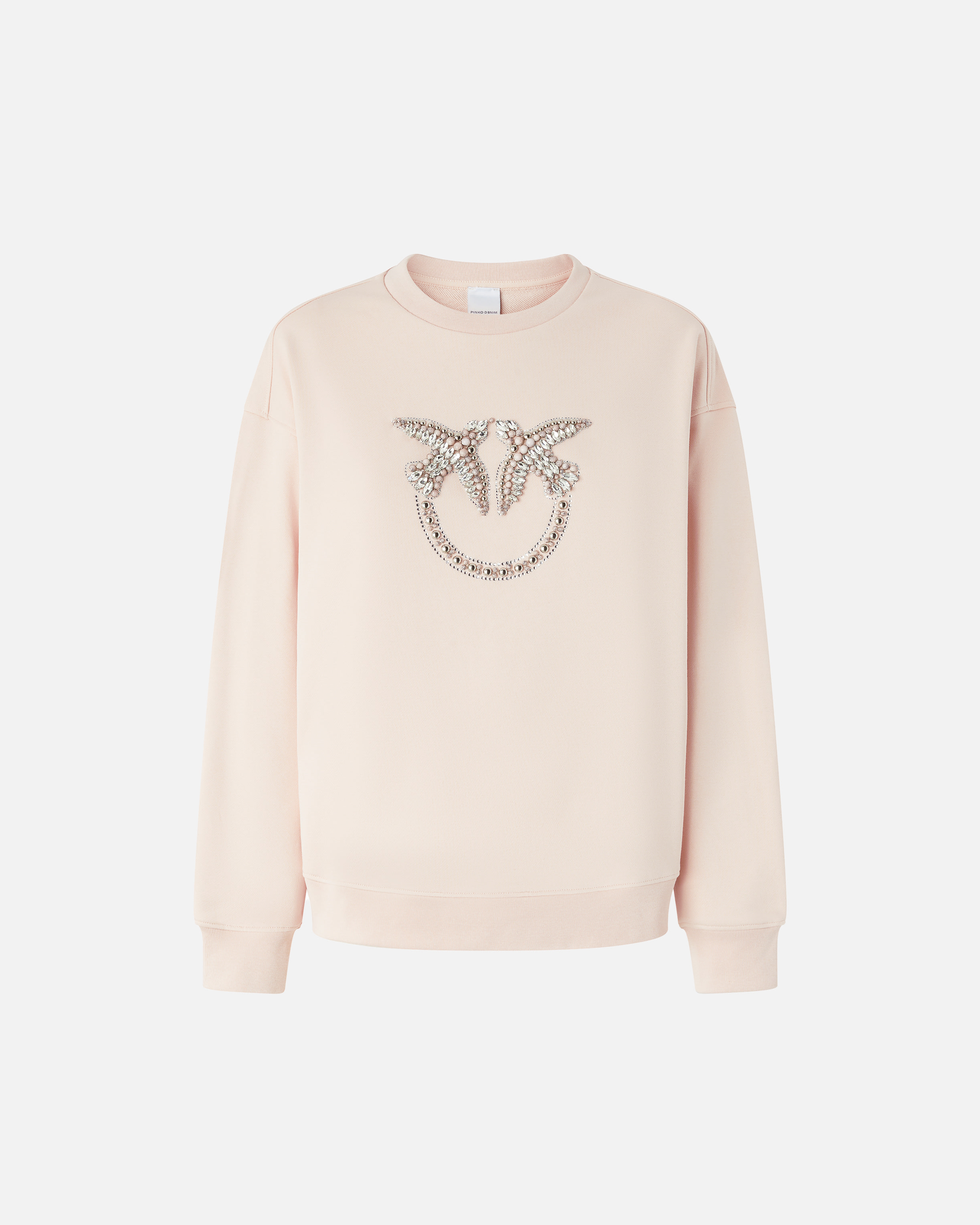 Round-Neck sweatshirt with jewel embroidery love birds Multicolore