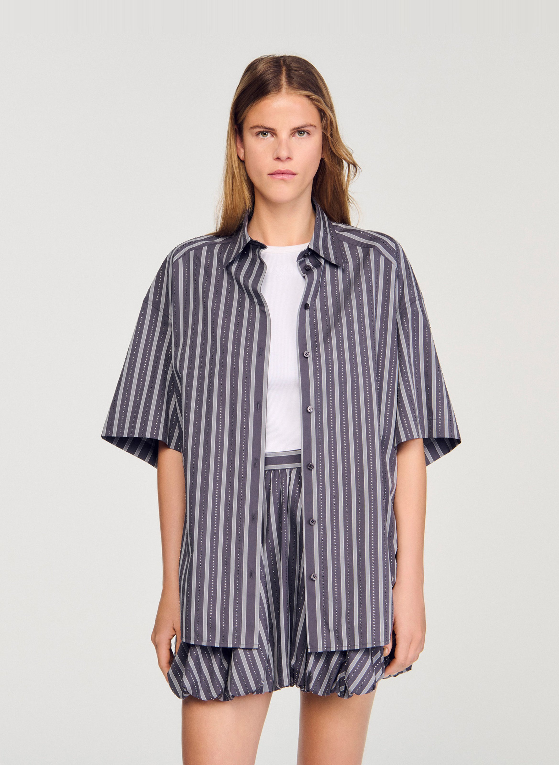 Celena striped cotton oversized shirt SANDRO Grey
