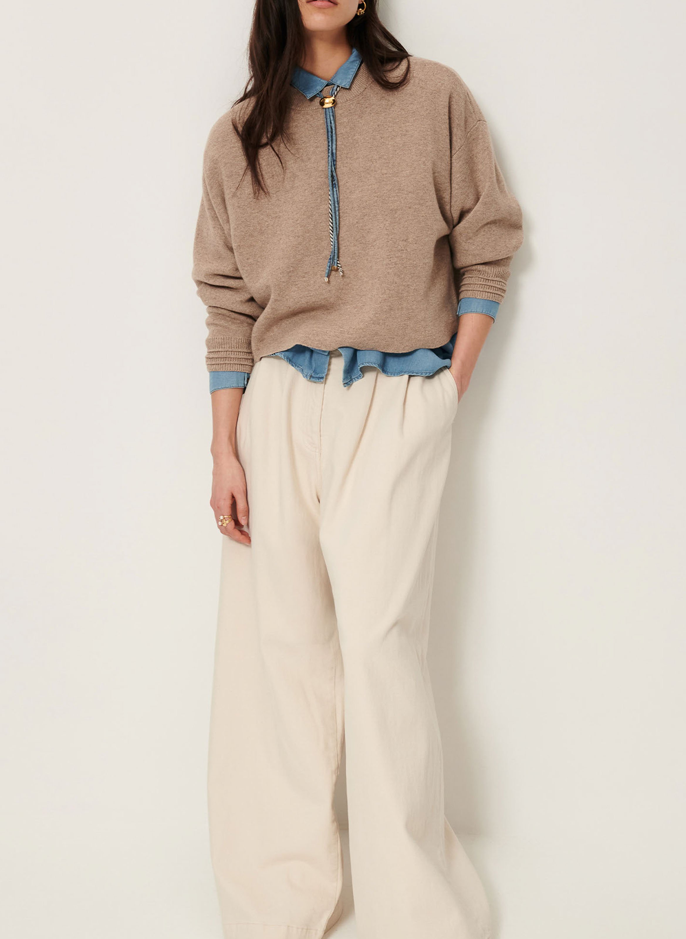 Lang gebreid vest van wolmix SESSUN Beige