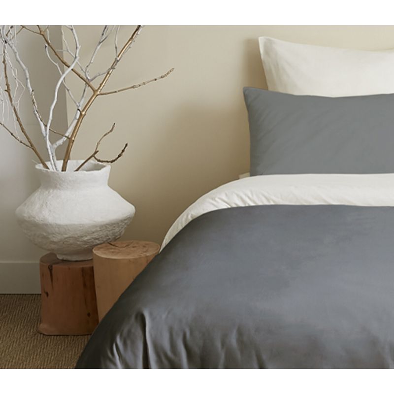 Complete set 6 pieces anthracite/white reversible duvet cover for bed 180 x 200 cm "king size" COTON PUR White