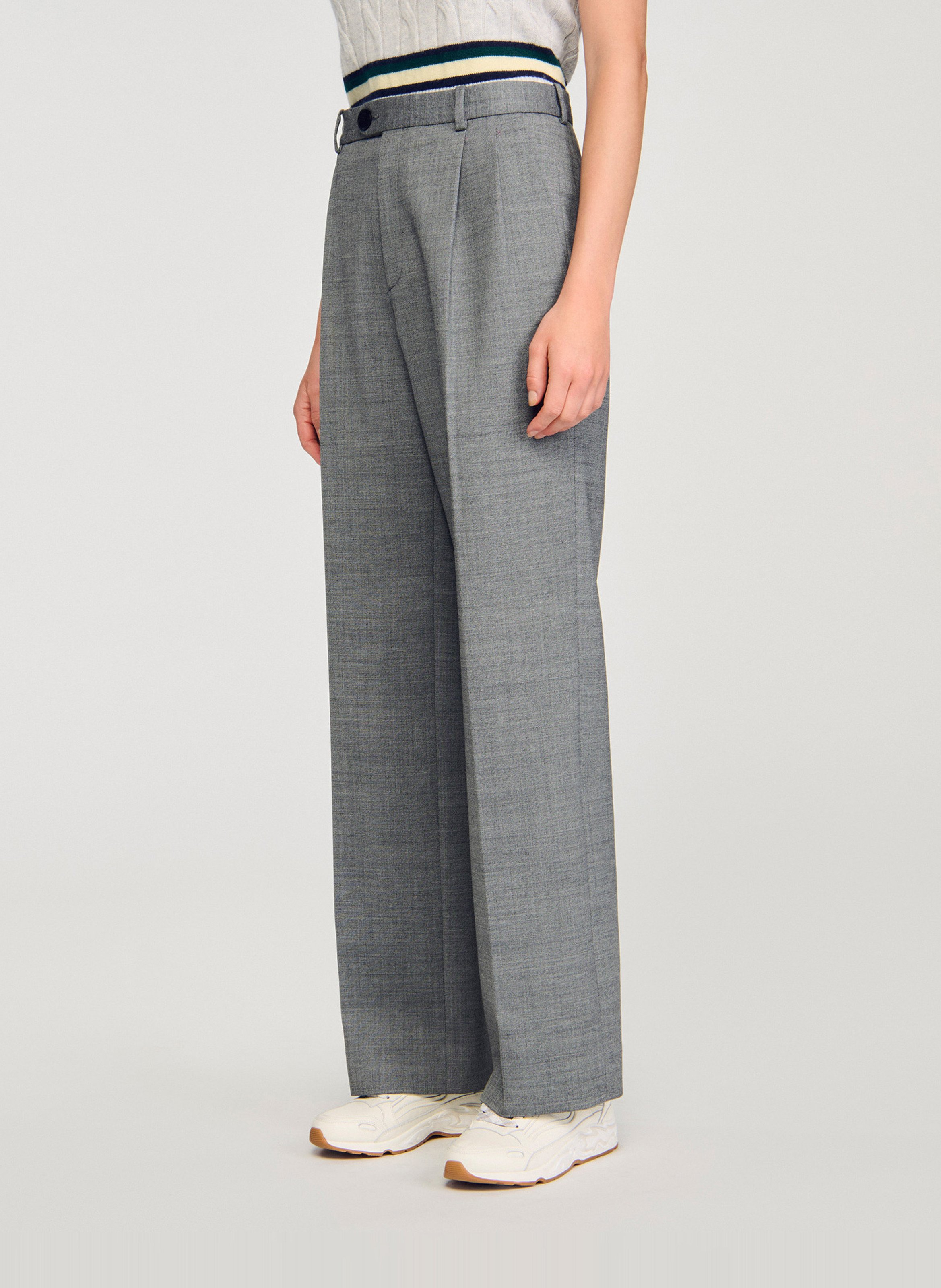 Pantalon droit à pinces taille haute SANDRO Gris