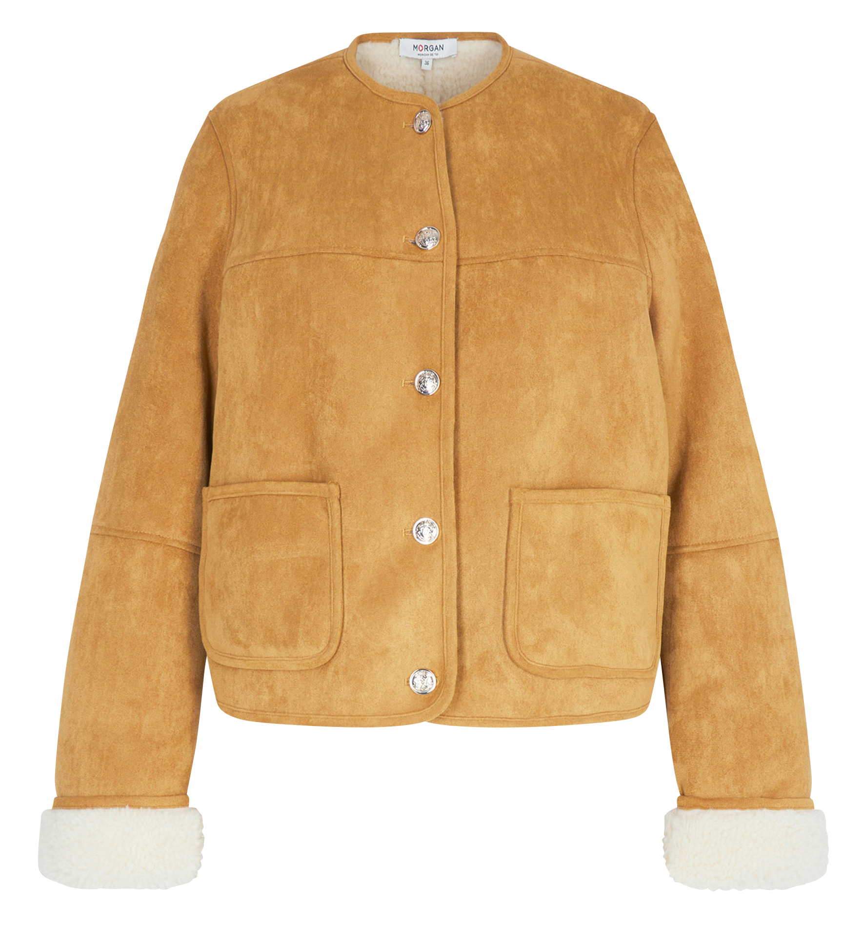 Blouson col rond effet cuir retourné MORGAN Marron