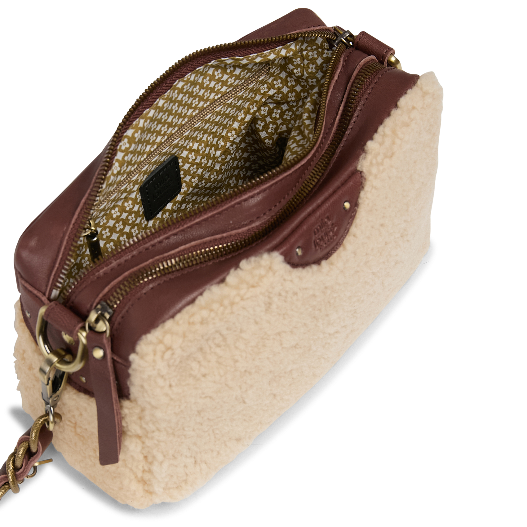 Schoudertas van twee materialen MILA LOUISE Bruin