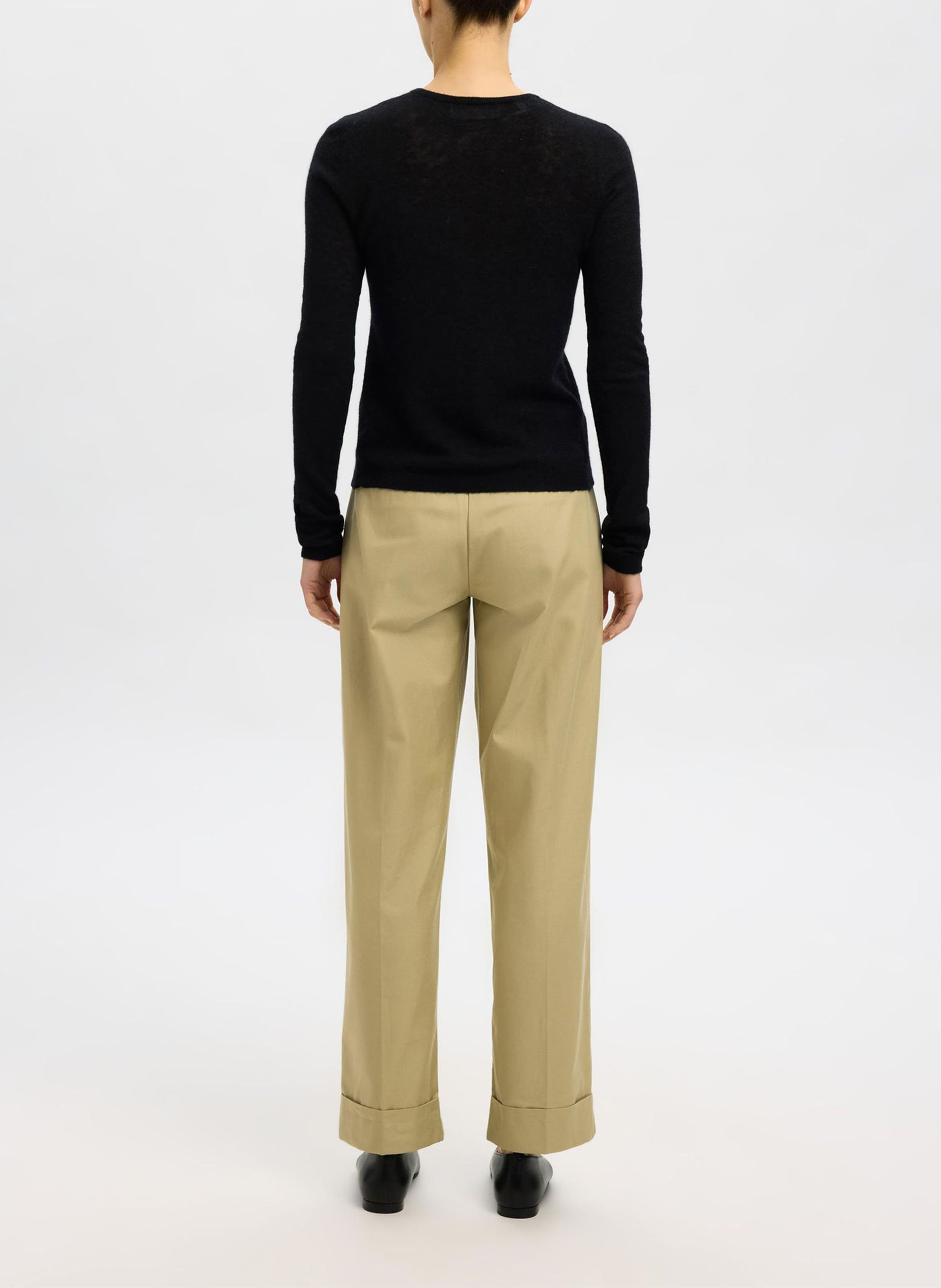 Top col rond en laine mélangée SELECTED Noir