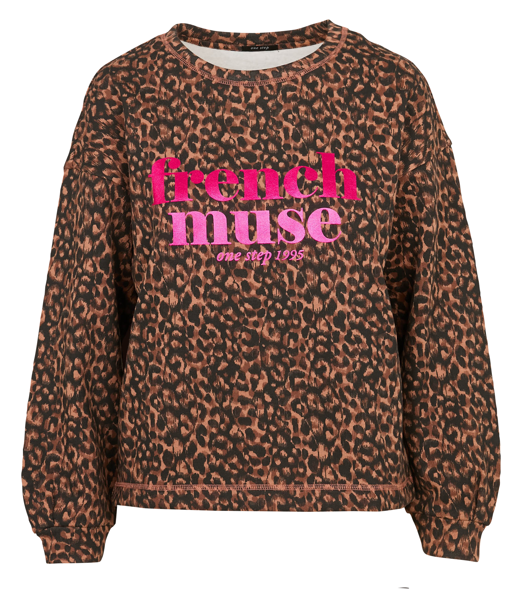 Straight sweatshirt with leopard print ONE STEP Black