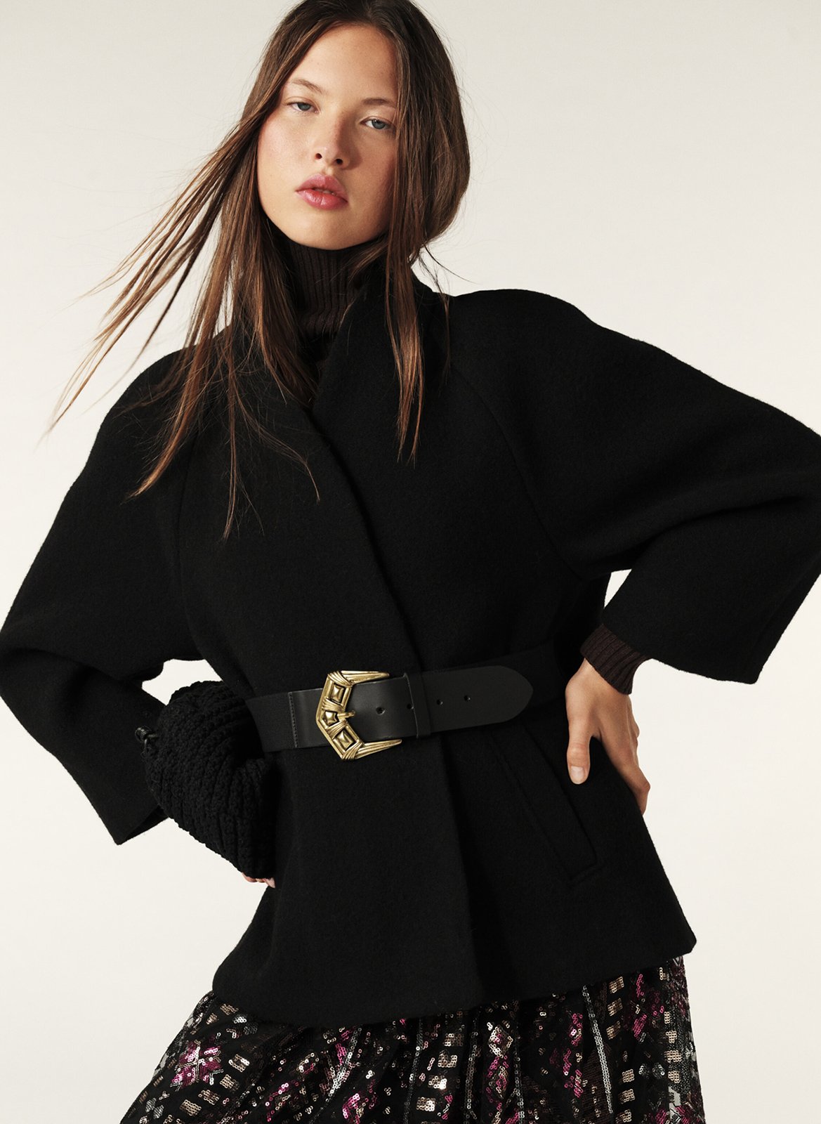 Cape droite col châle en laine BA&SH Noir