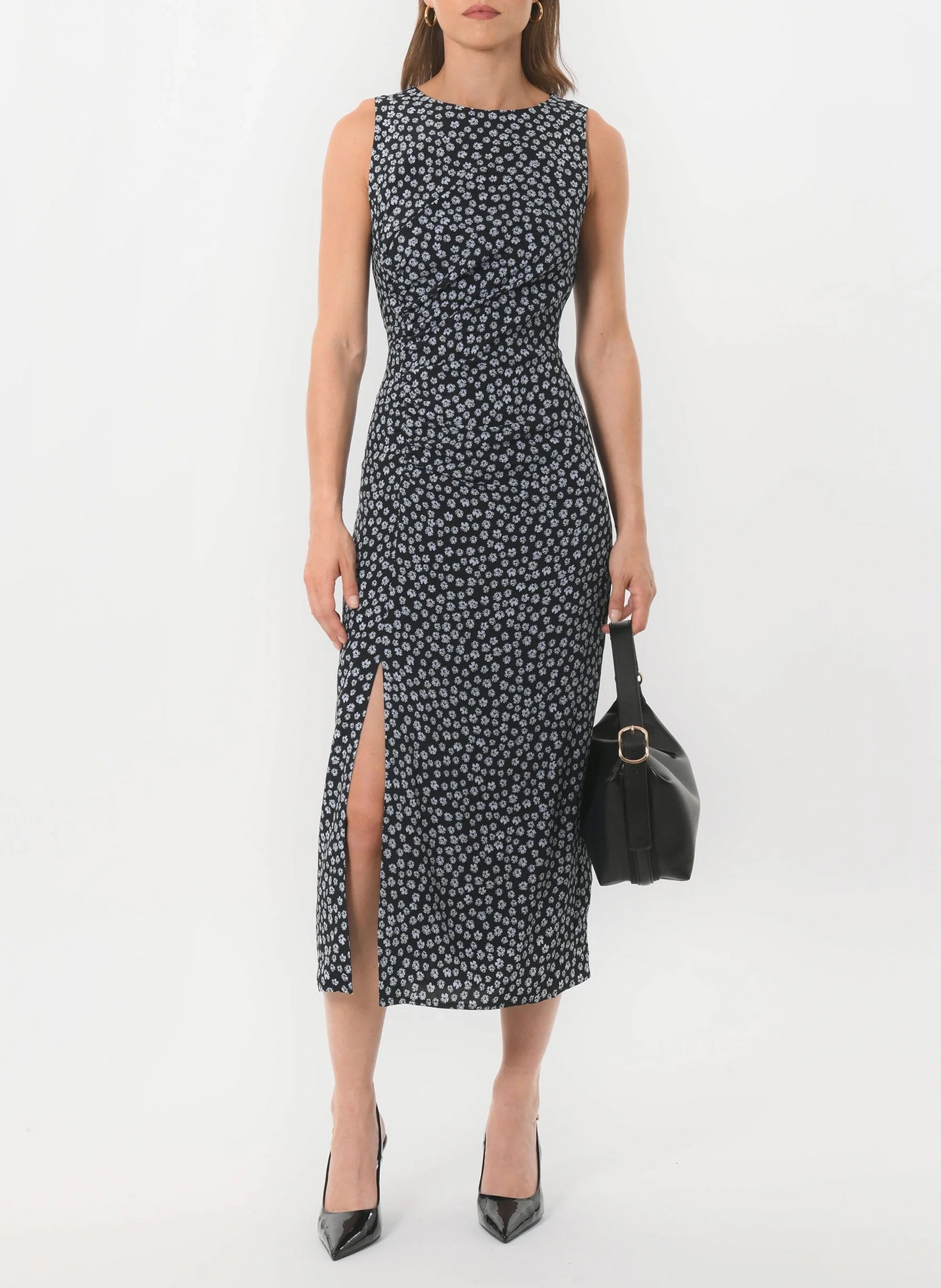 Midi jurk met gedrapeerd bloemenpatroon KOOKAI Zwart