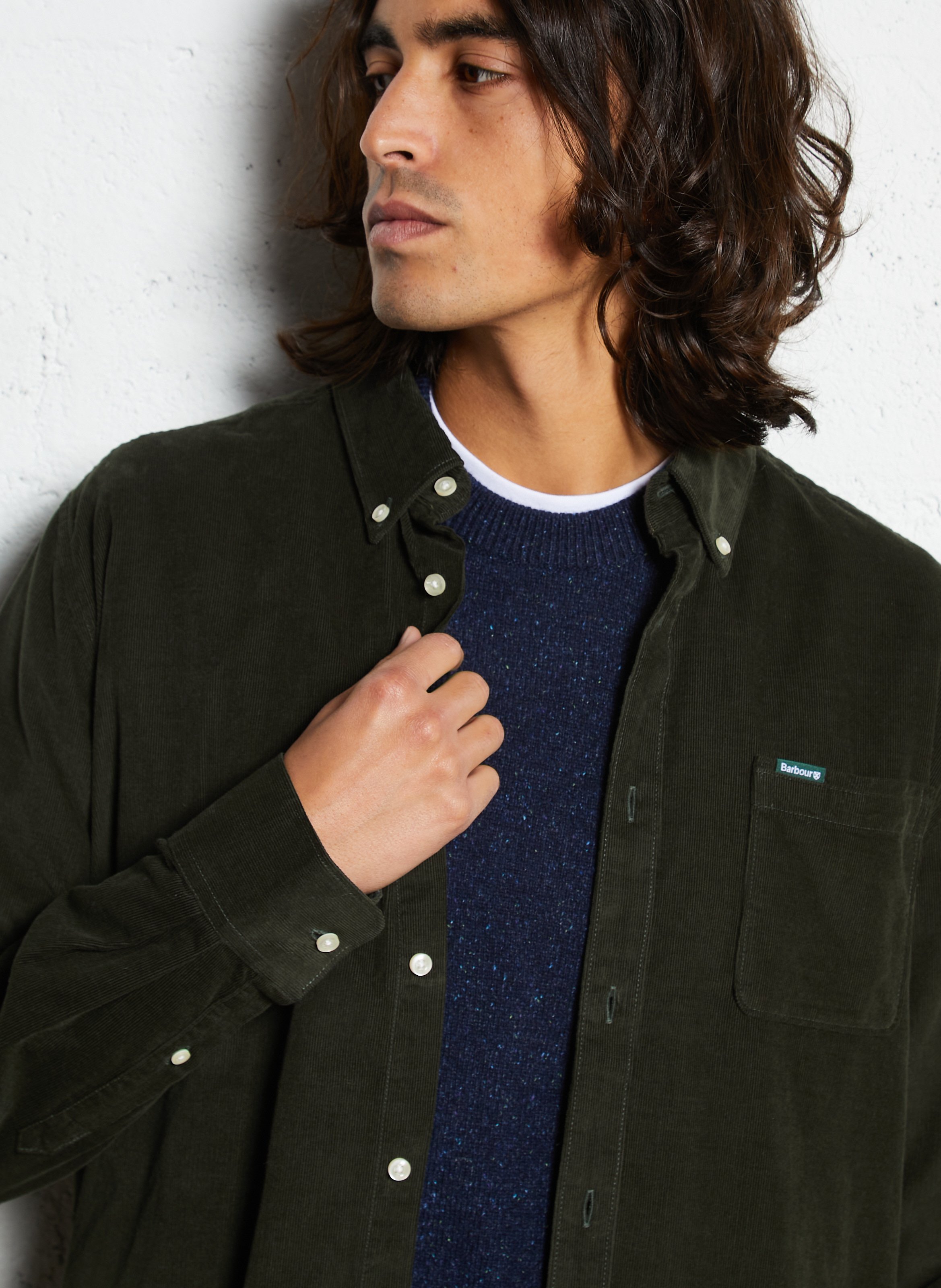 Rechte blouse met lange mouwen van fluweel BARBOUR Groen