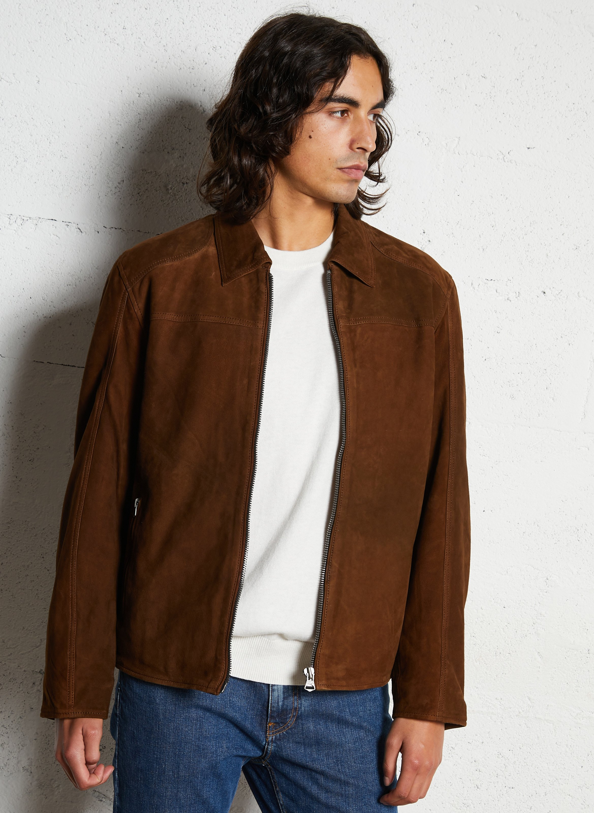 Lambskin leather jacket with classic collar PEPE JEANS Brown