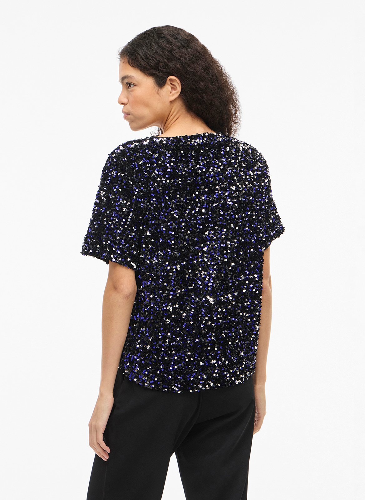 Top droit col rond à sequins VILA Bleu
