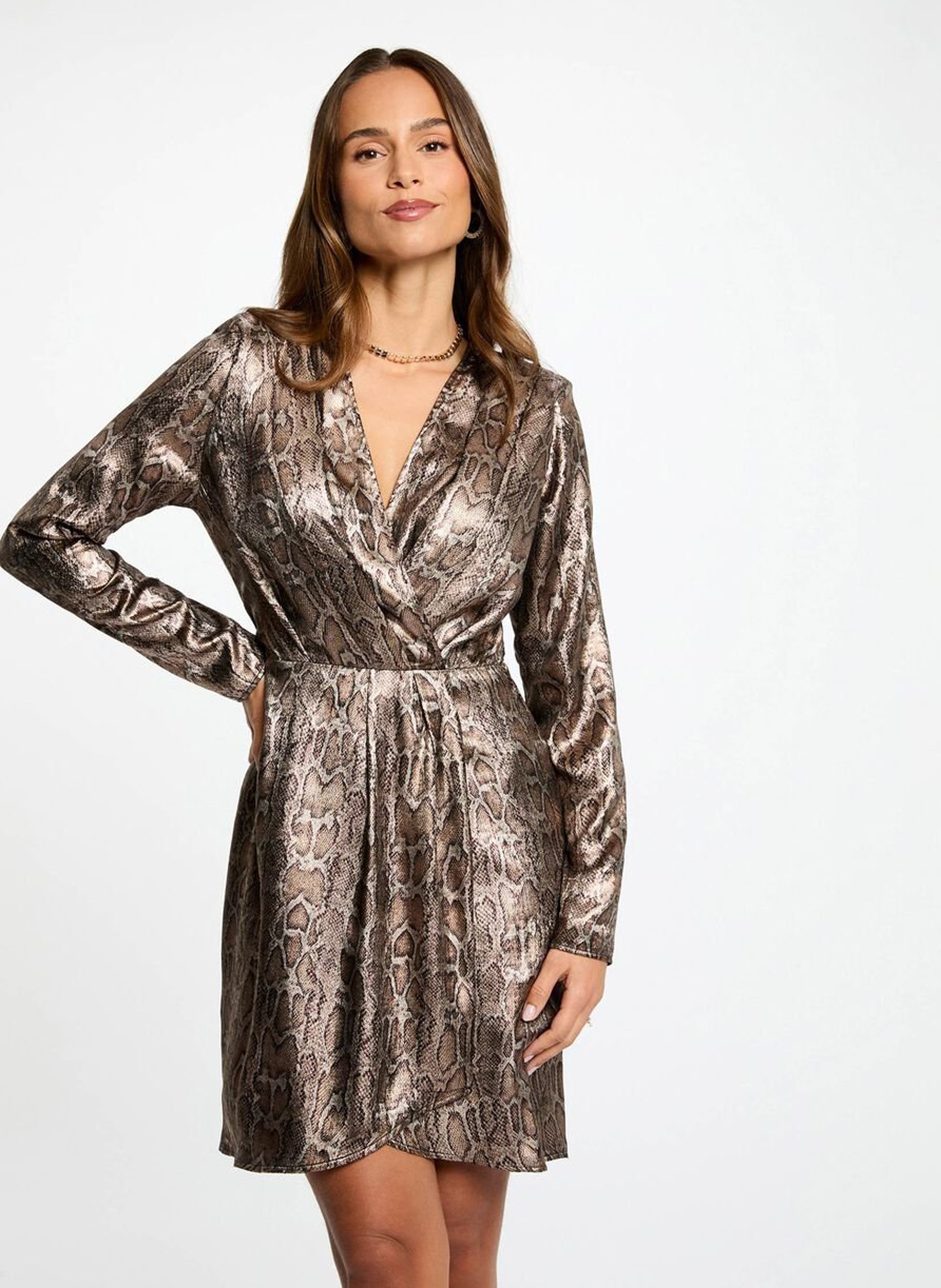 Robe courte col V imprimé satiné MORGAN Multicolore