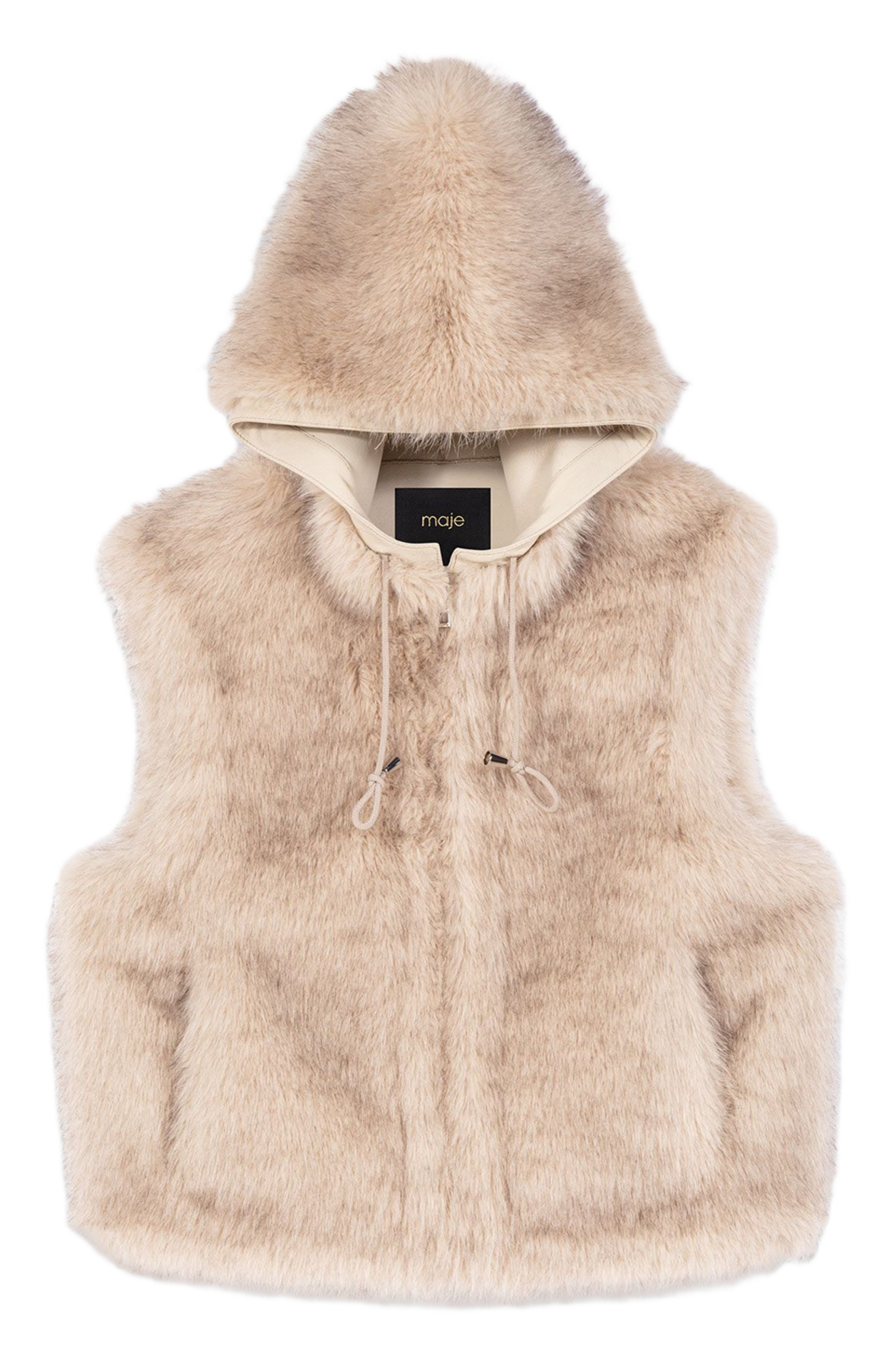 Manteau sans manches en fausse fourrure MAJE Beige