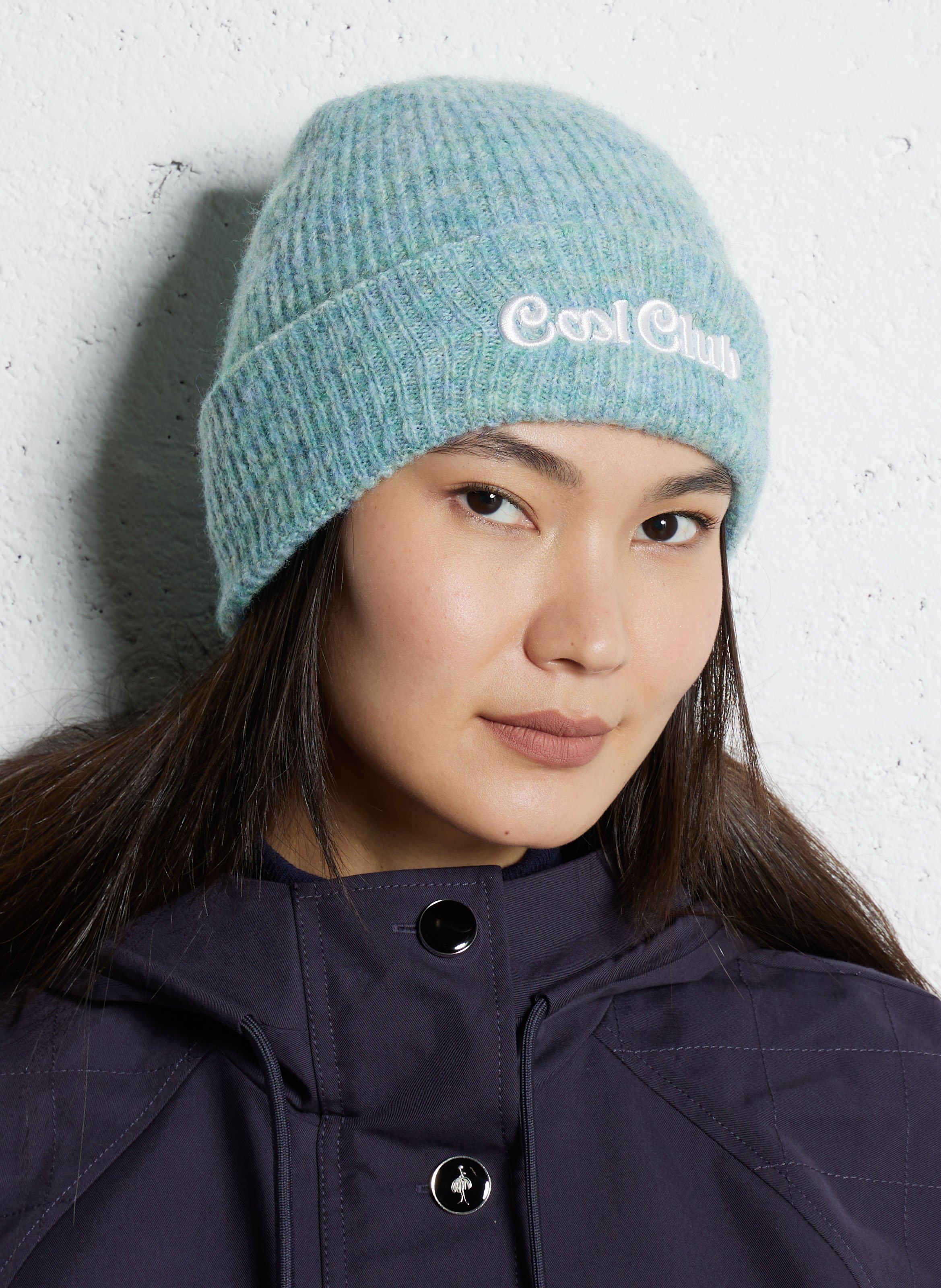 Knit beanie with embroidered details. I CODE