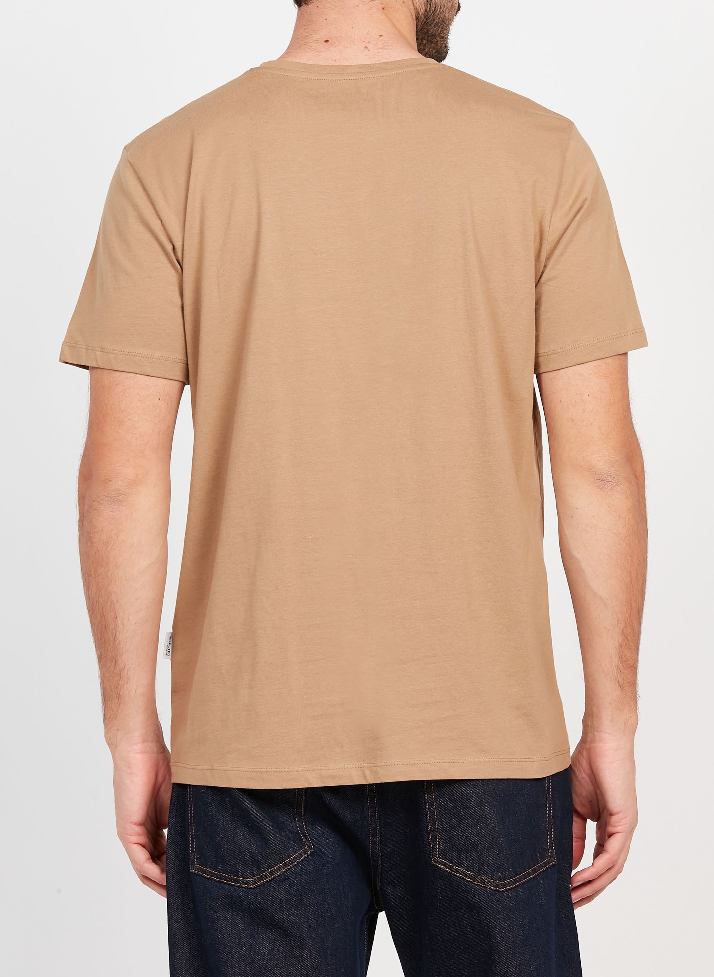 Tee-shirt droit col rond en coton SELECTED Marron